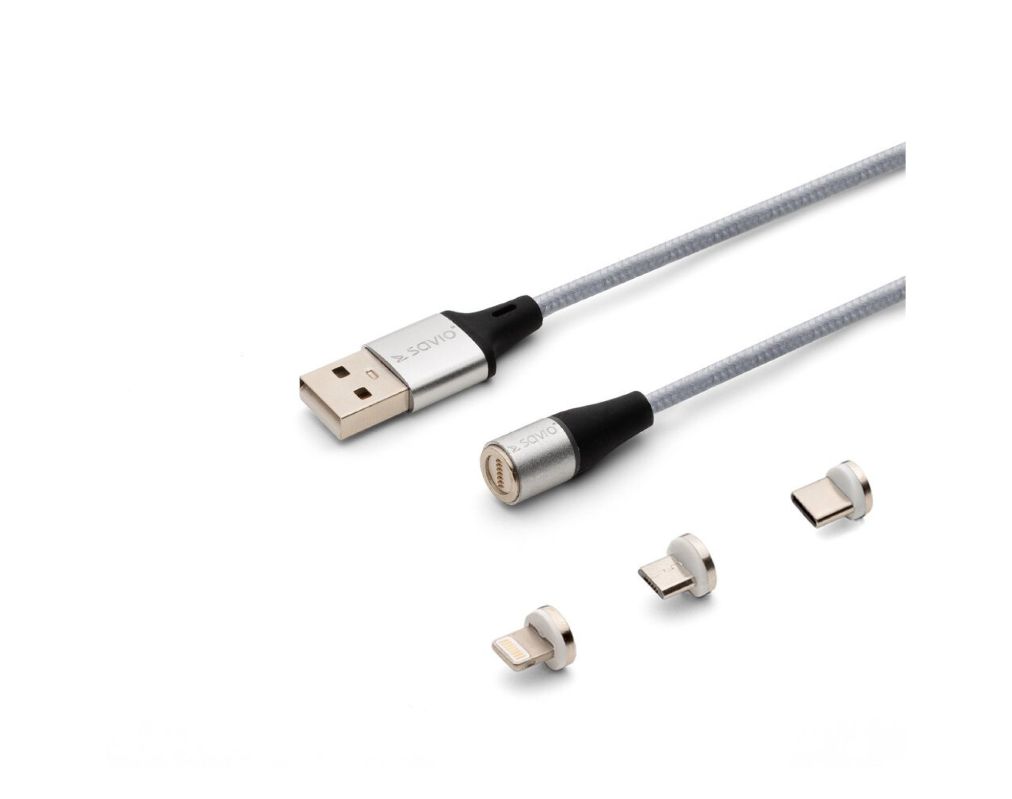 Kabel USB - USB Typ-C/Micro USB/Lighting SAVIO CL-153 1 m Srebrny