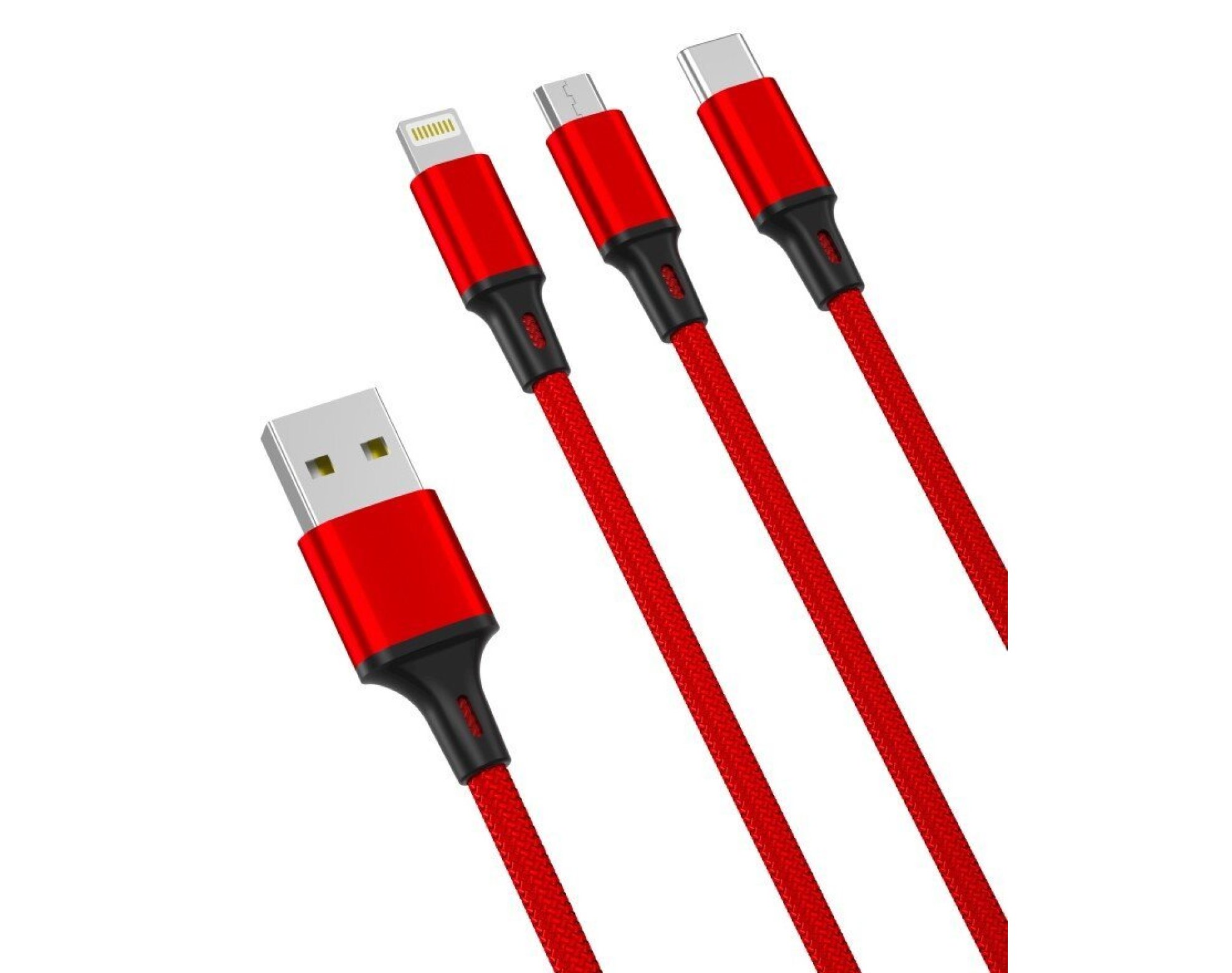 Kabel XO USB - USB-C/Lightning/Micro USB NB173 3w1 2.4A 1.2 m Czerwony