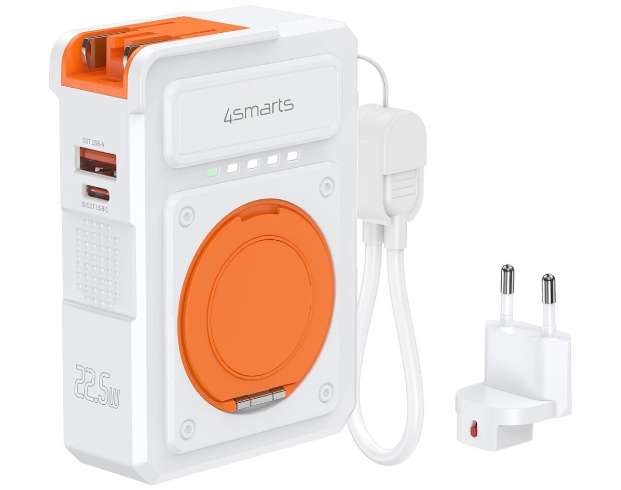 Ładowarka hybrydowa 4SMARTS 6w1 PD 22.5W z powerbankiem 10000 mAh + kabel USB-C - USB-C Biały