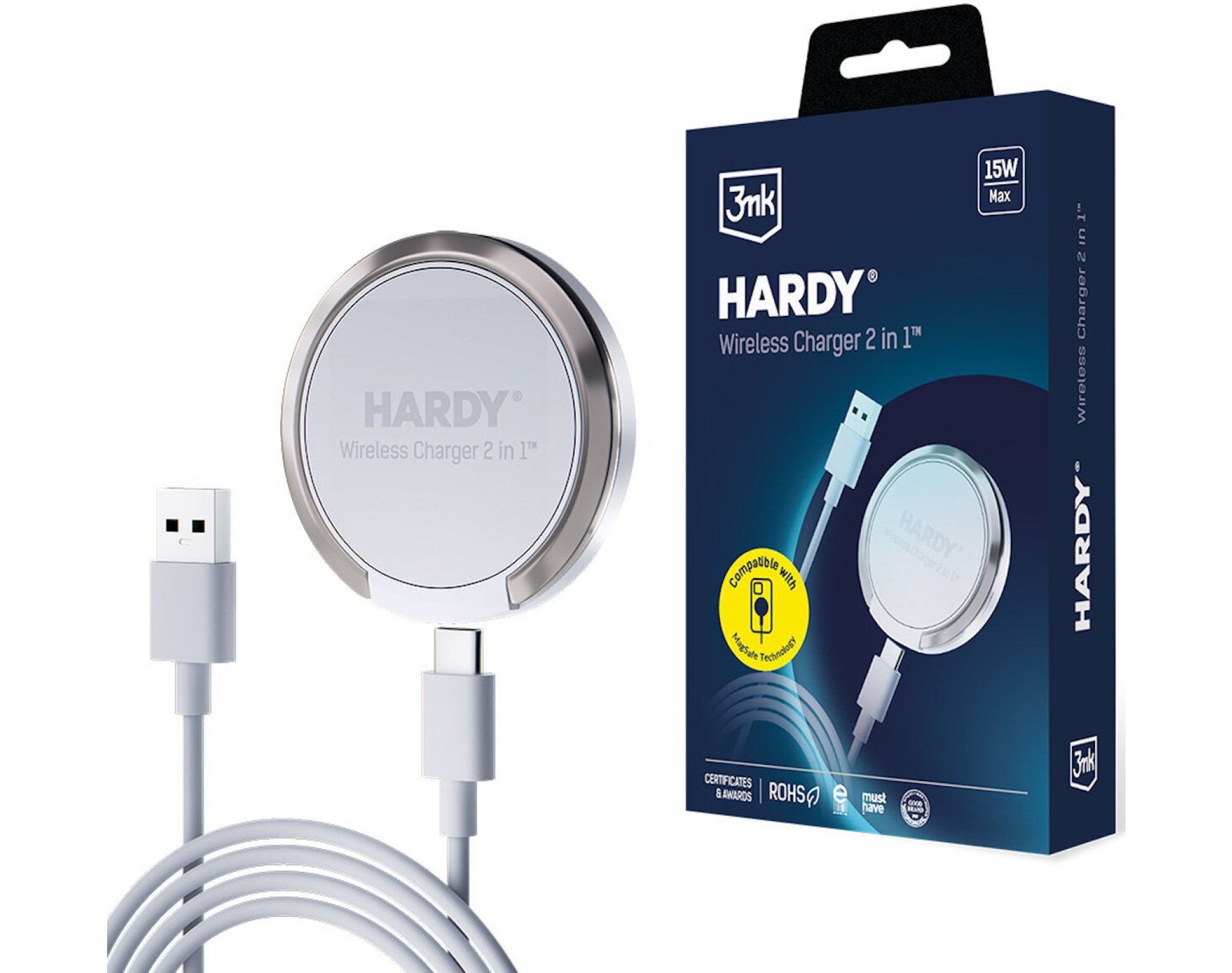 Ładowarka indukcyjna 3MK Hardy Wireless Charger 2in1 15W Biały Qi MagSafe