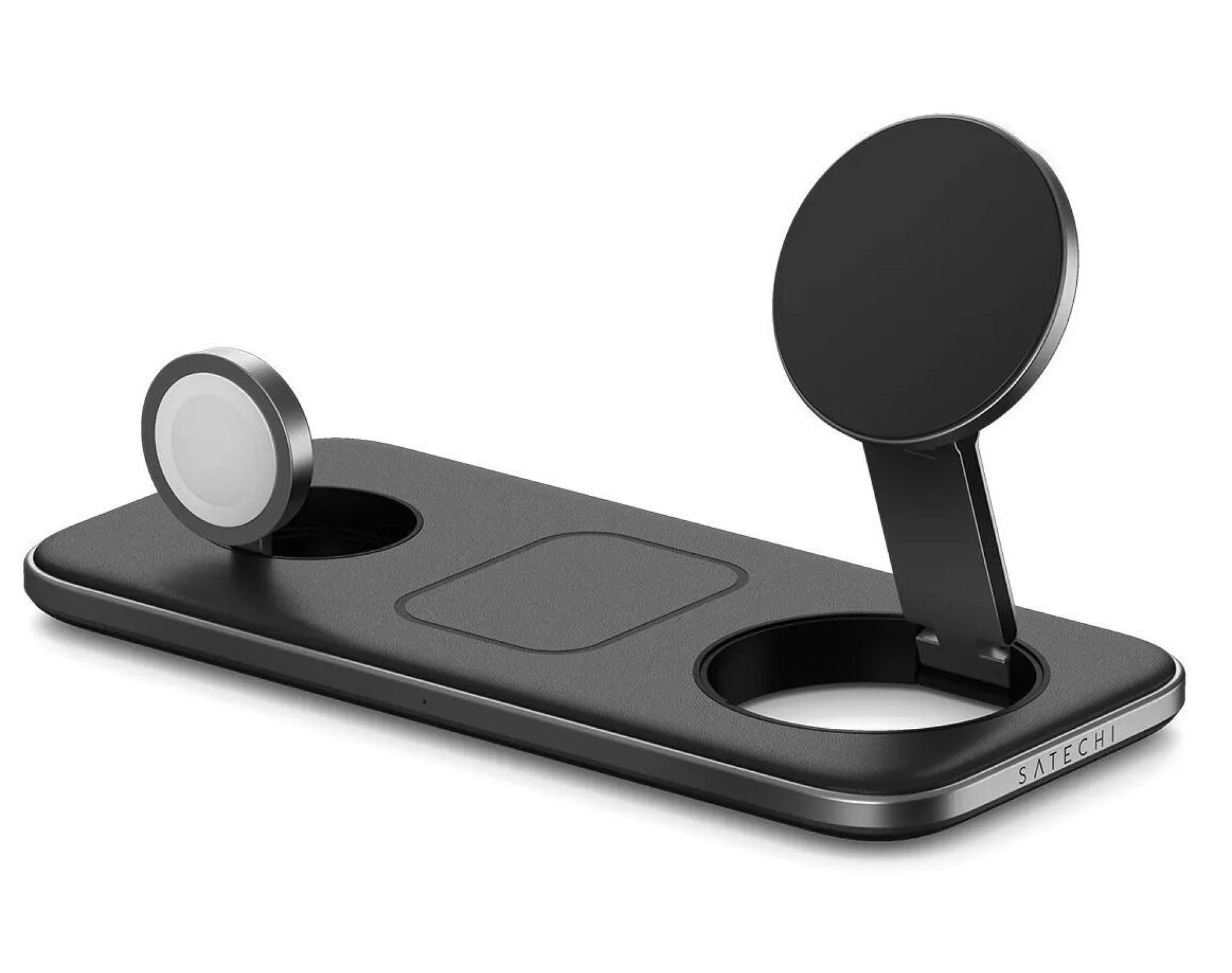 Ładowarka indukcyjna SATECHI STQTPMEA Trio Wireless Charging Pad 3w1 45W Qi2 Szaro-czarny