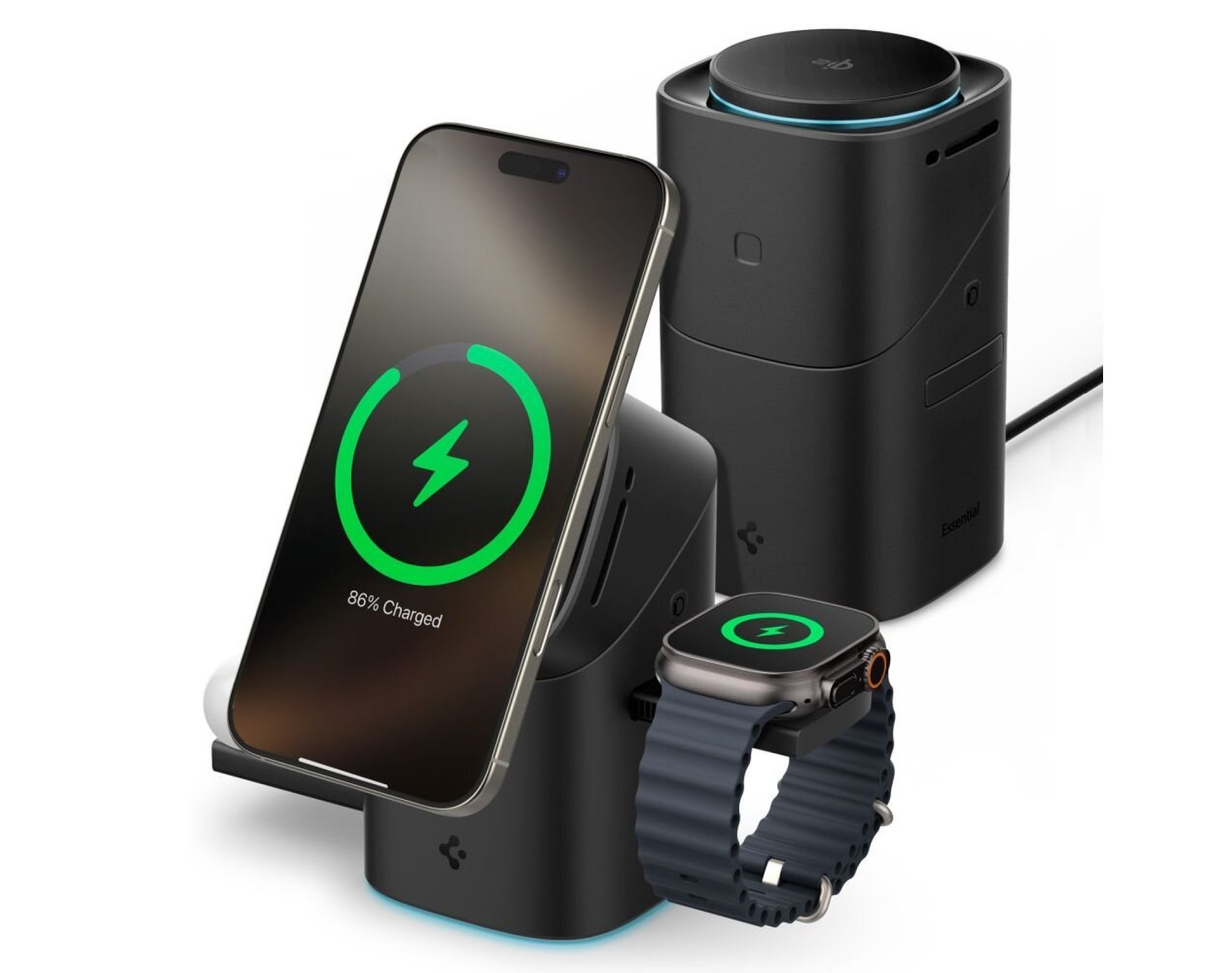 Ładowarka indukcyjna SPIGEN Essential EF223MS 3w1 QI2 Rotary MagSafe Czarny