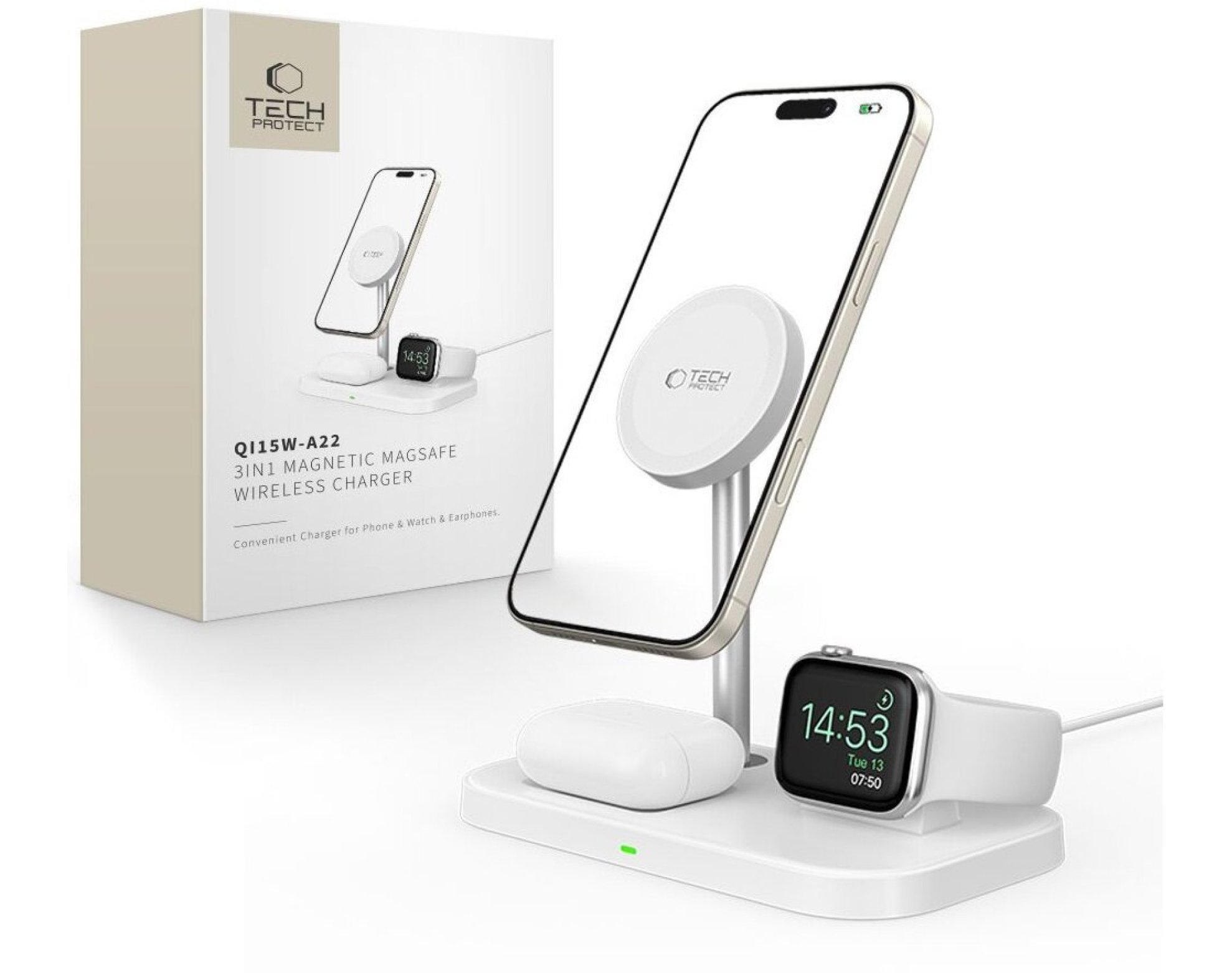 Ładowarka indukcyjna TECH-PROTECT A22 3w1 15W Biały MagSafe
