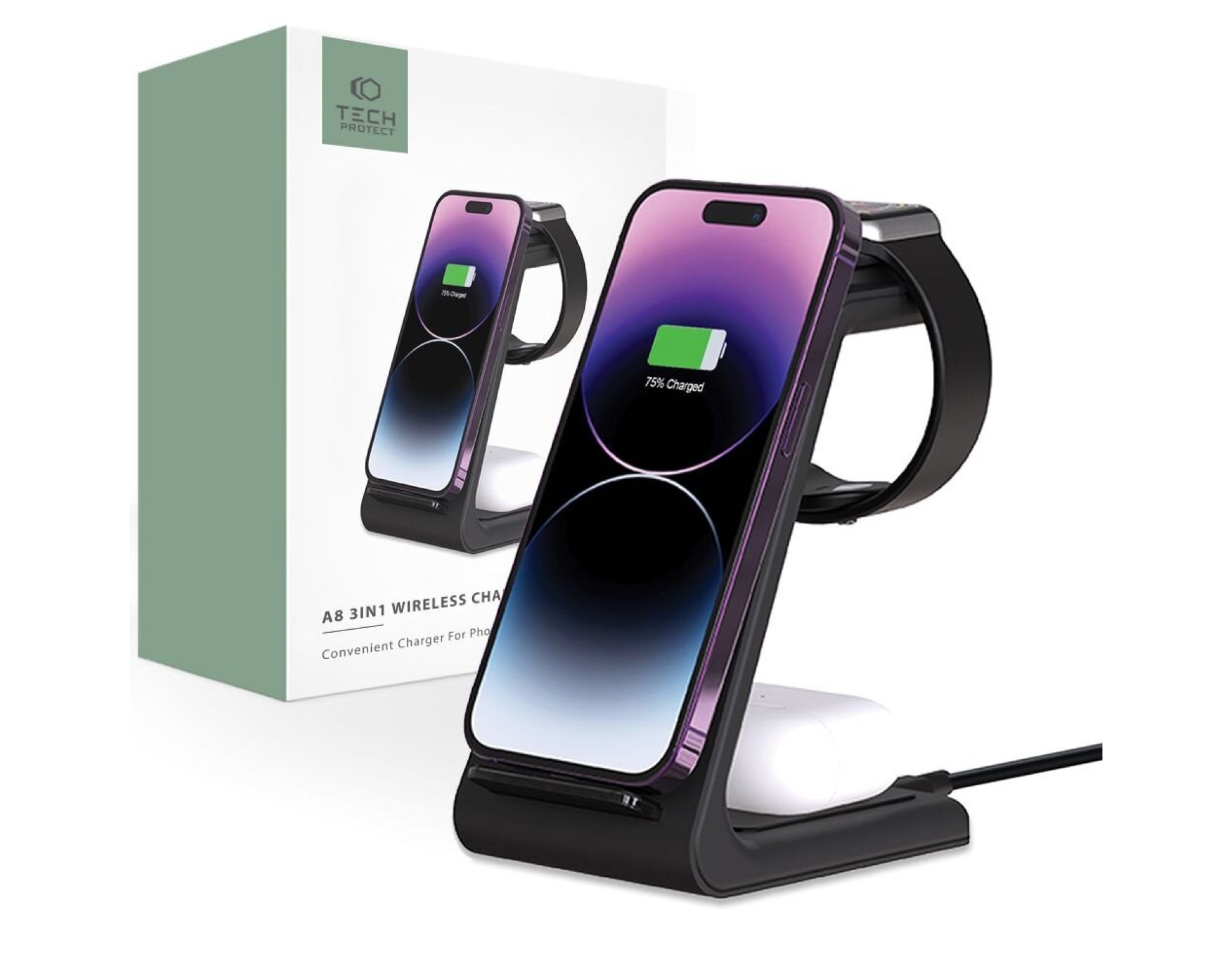 Ładowarka indukcyjna TECH-PROTECT A8 3w1 10W Czarny