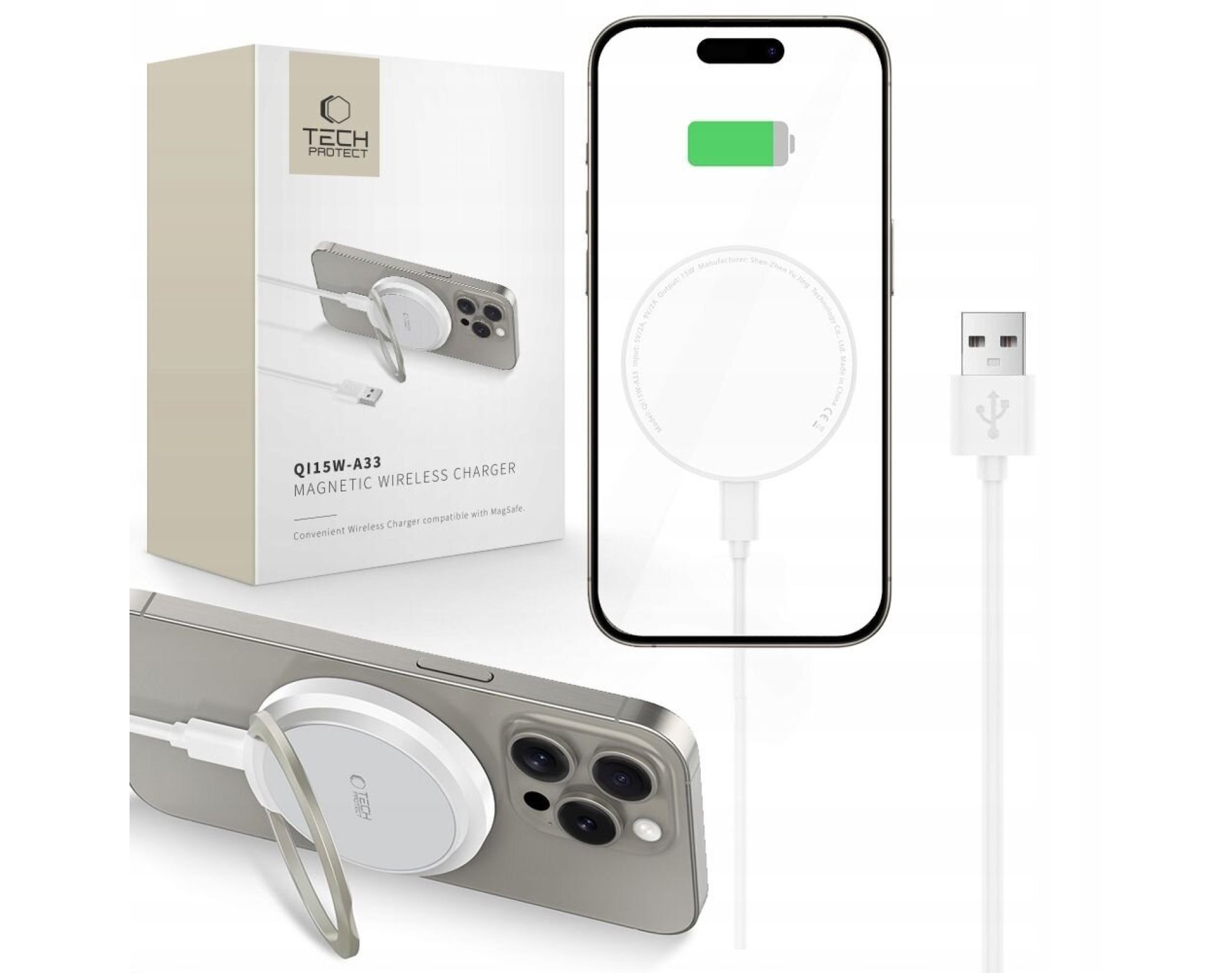 Ładowarka indukcyjna TECH-PROTECT QI15W-A33 Magnetic 15W Biały Qi MagSafe