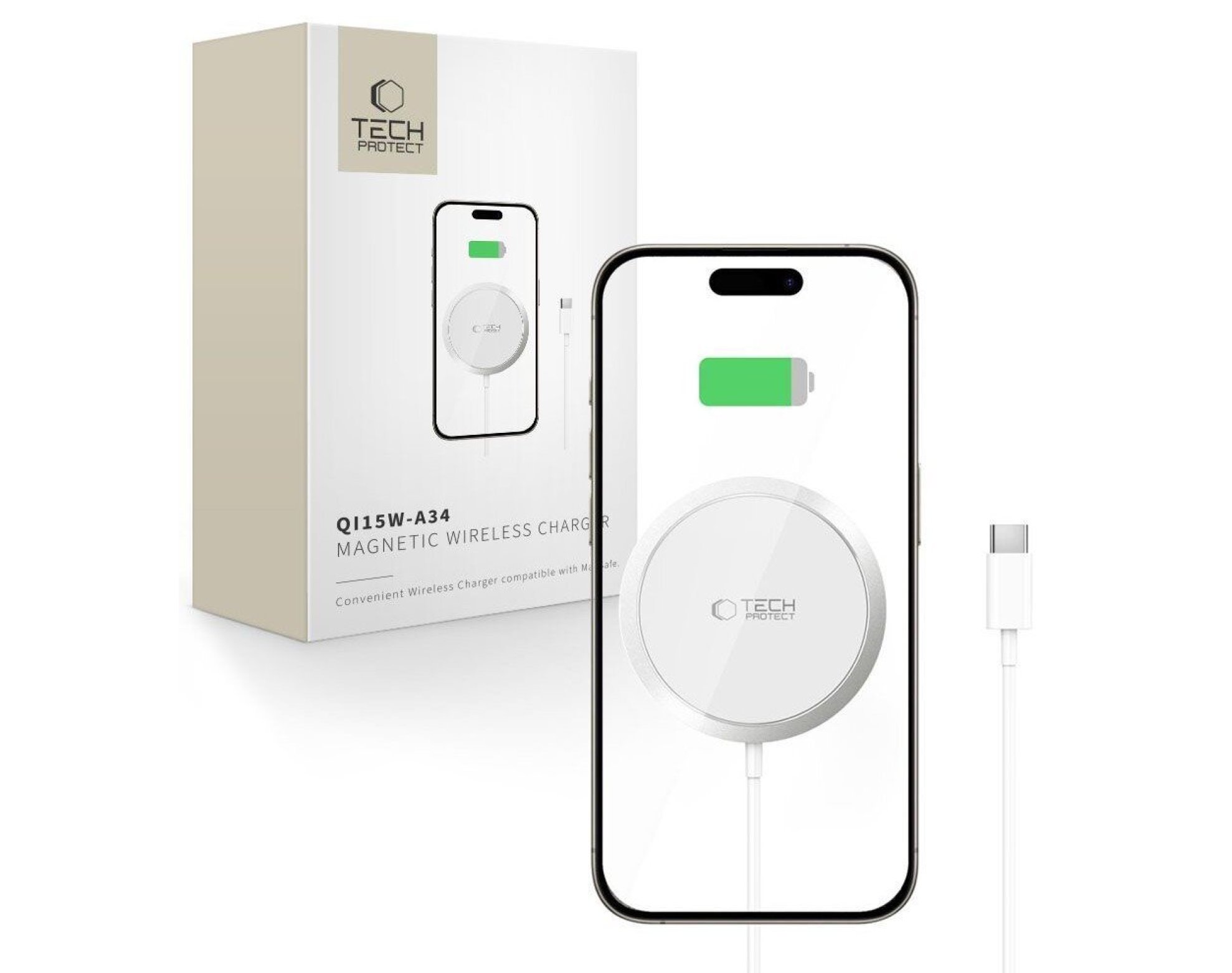 Ładowarka indukcyjna TECH-PROTECT QI15W-A34 Magnetic 15W Biały Qi MagSafe