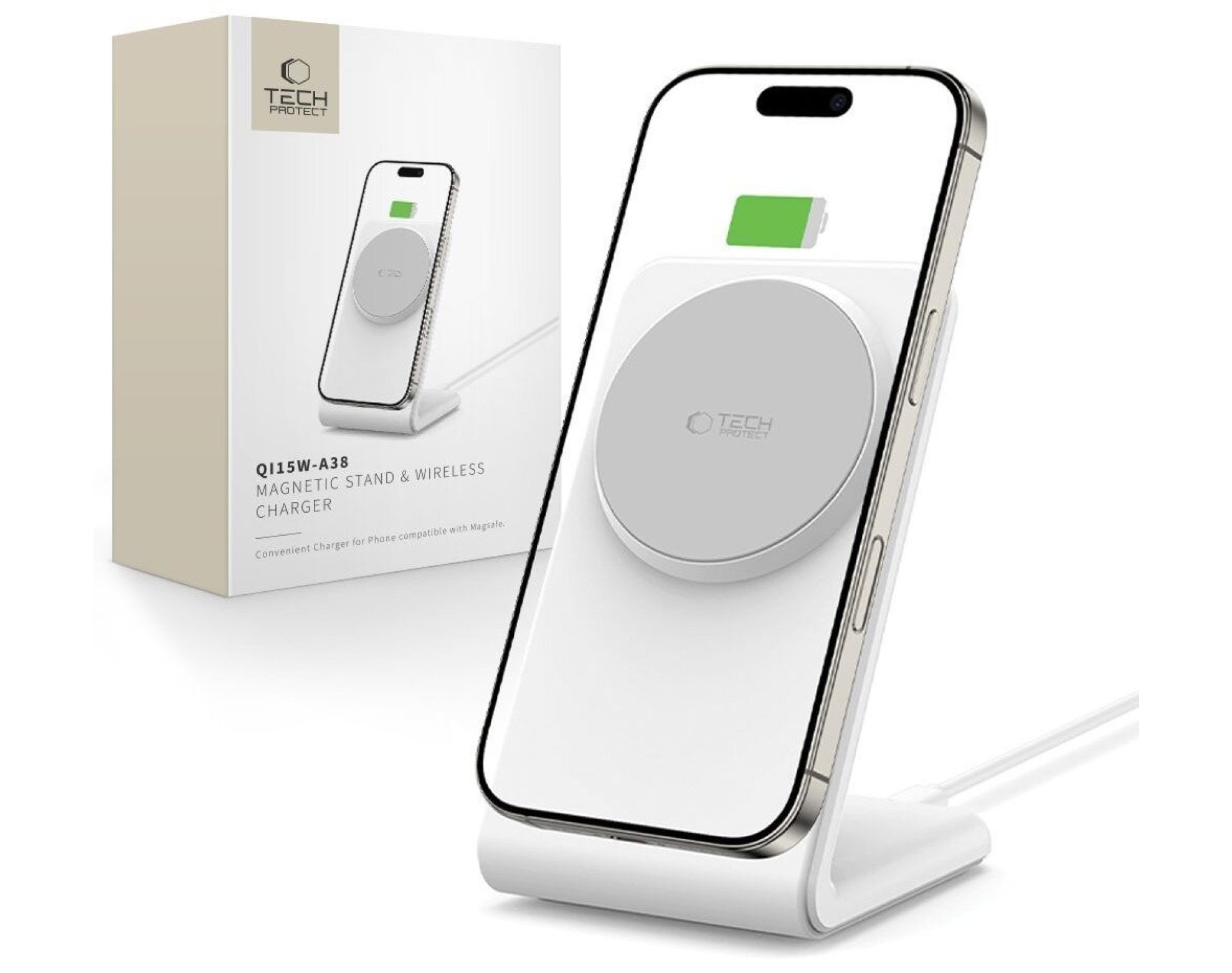 Ładowarka indukcyjna TECH-PROTECT QI15W-A38 Magnetic 15W Biały Qi MagSafe