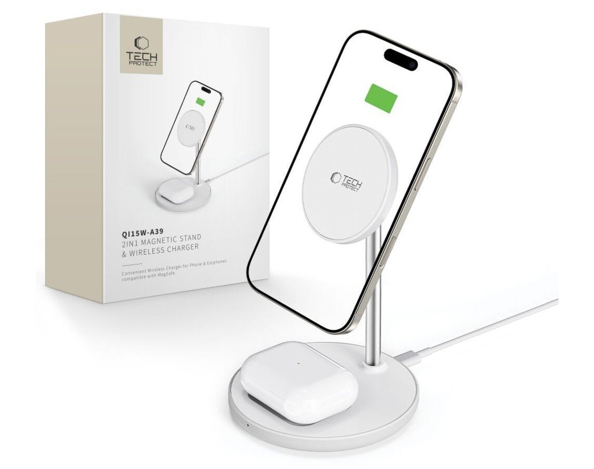 Ładowarka indukcyjna TECH-PROTECT QI15W-A39 Magnetic 15W Biały Qi MagSafe