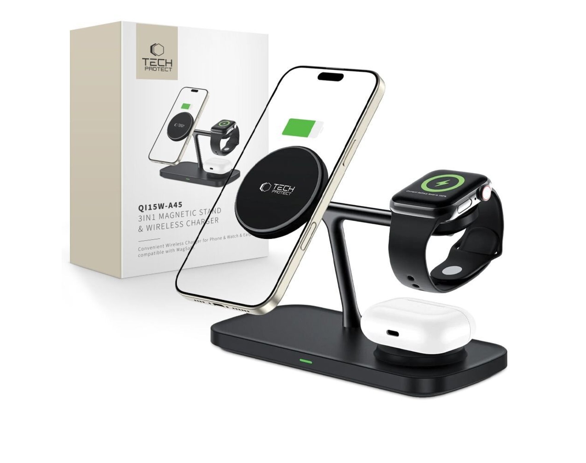 Ładowarka indukcyjna TECH-PROTECT QI15W A45 3w1 Czarny Qi MagSafe