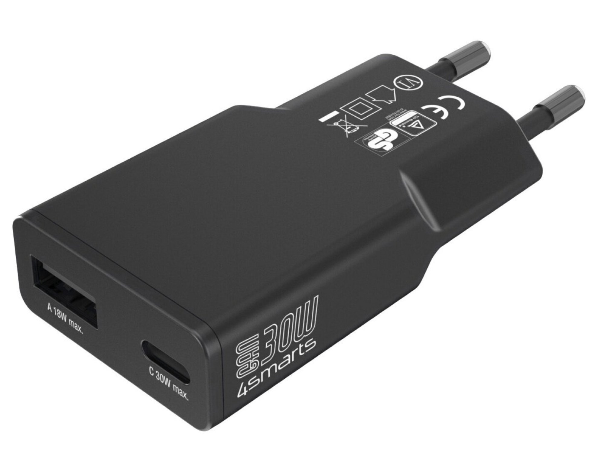 Ładowarka sieciowa 4SMARTS FlatPlug Duos 30W GaN Czarny