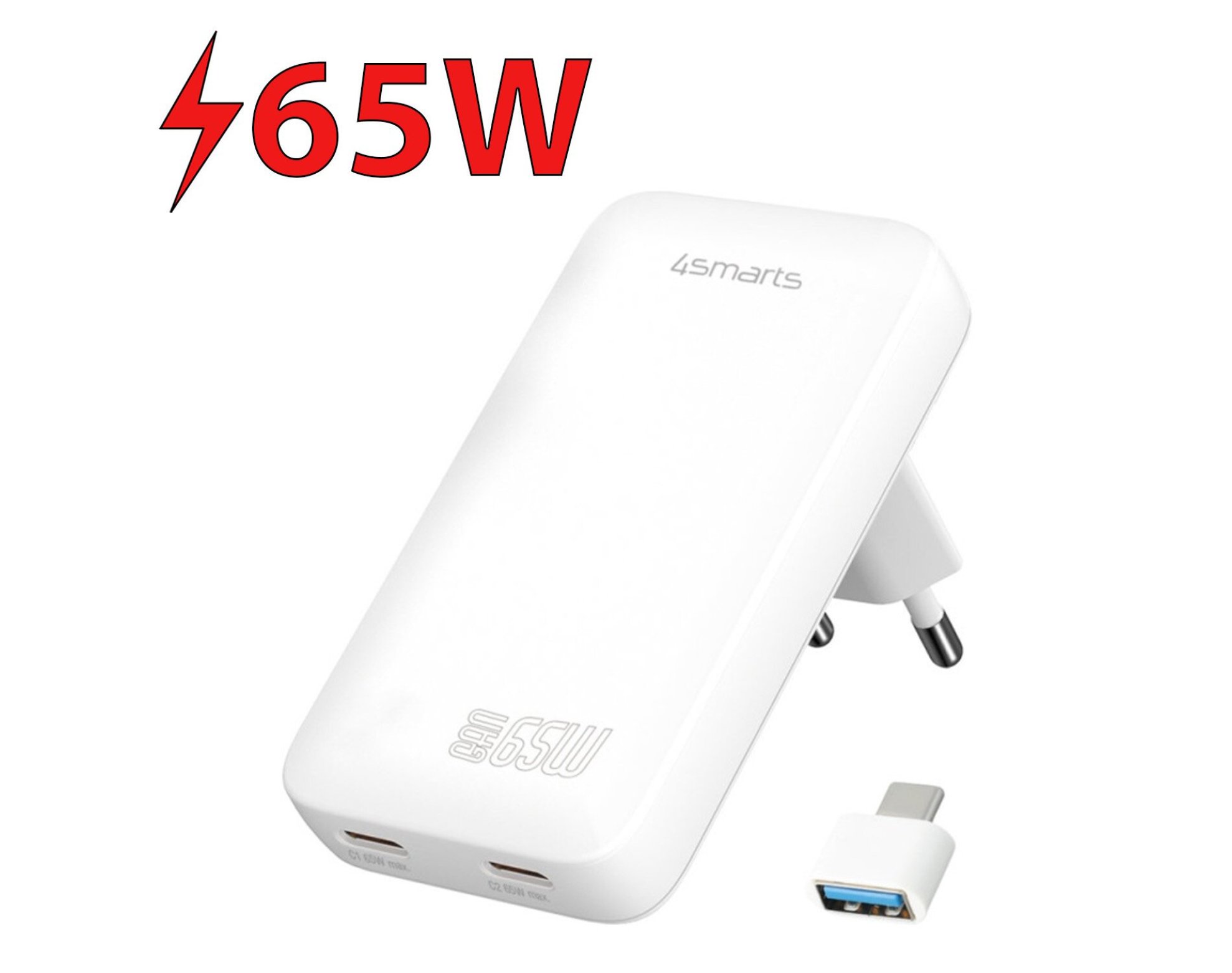 Ładowarka sieciowa 4SMARTS FlatPlug Slim Dual 65W GaN Biały