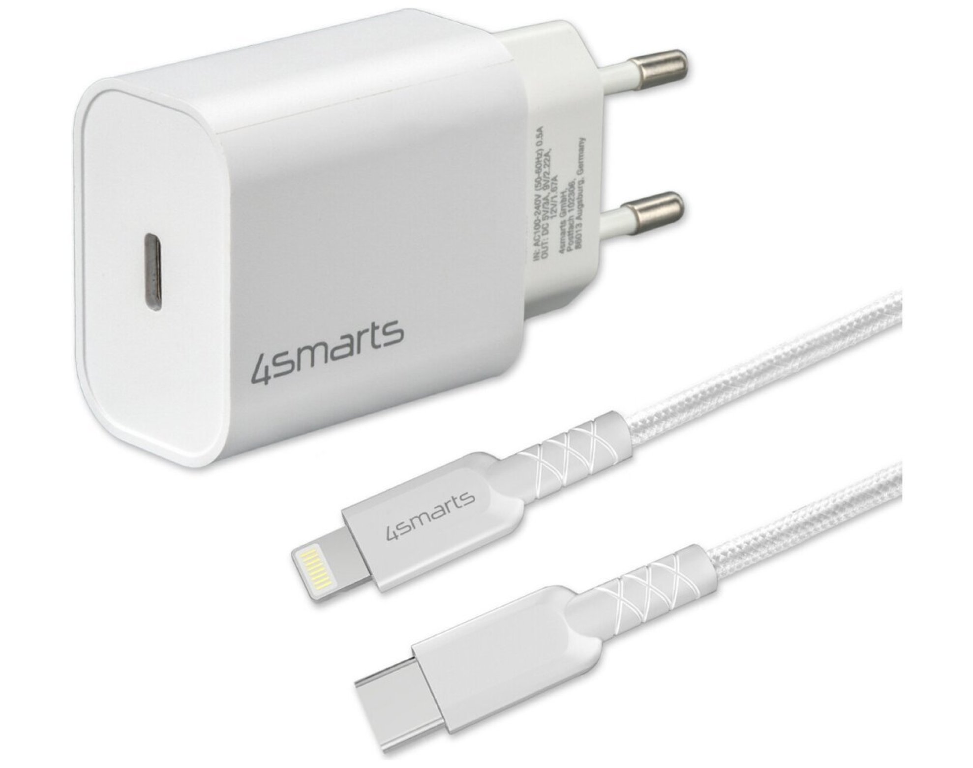Ładowarka sieciowa 4SMARTS VoltPluG 20W PD + Kabel USB-C - Lightning Biały