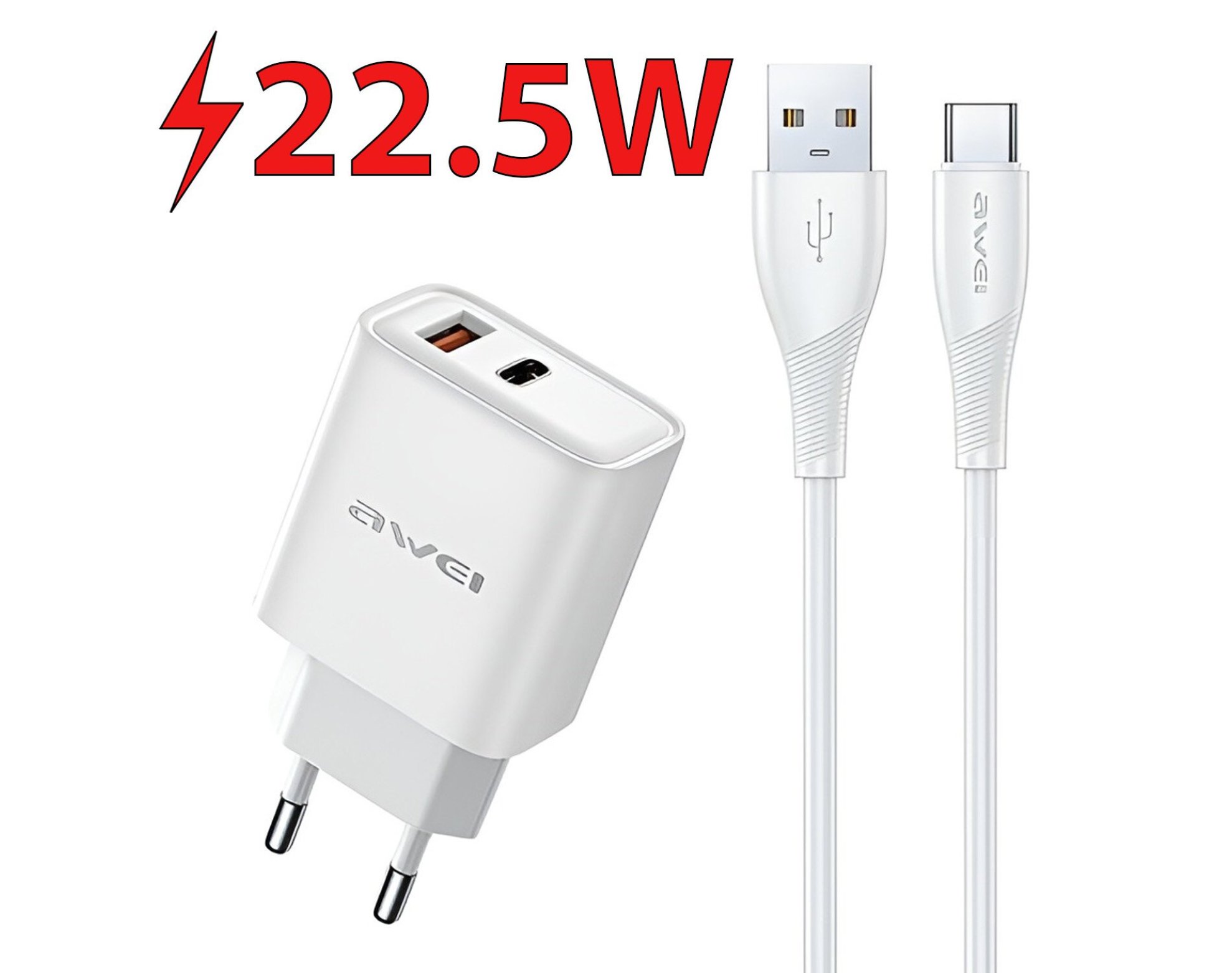 Ładowarka sieciowa AWEI PD81T-EU GaN 22.5W Biały