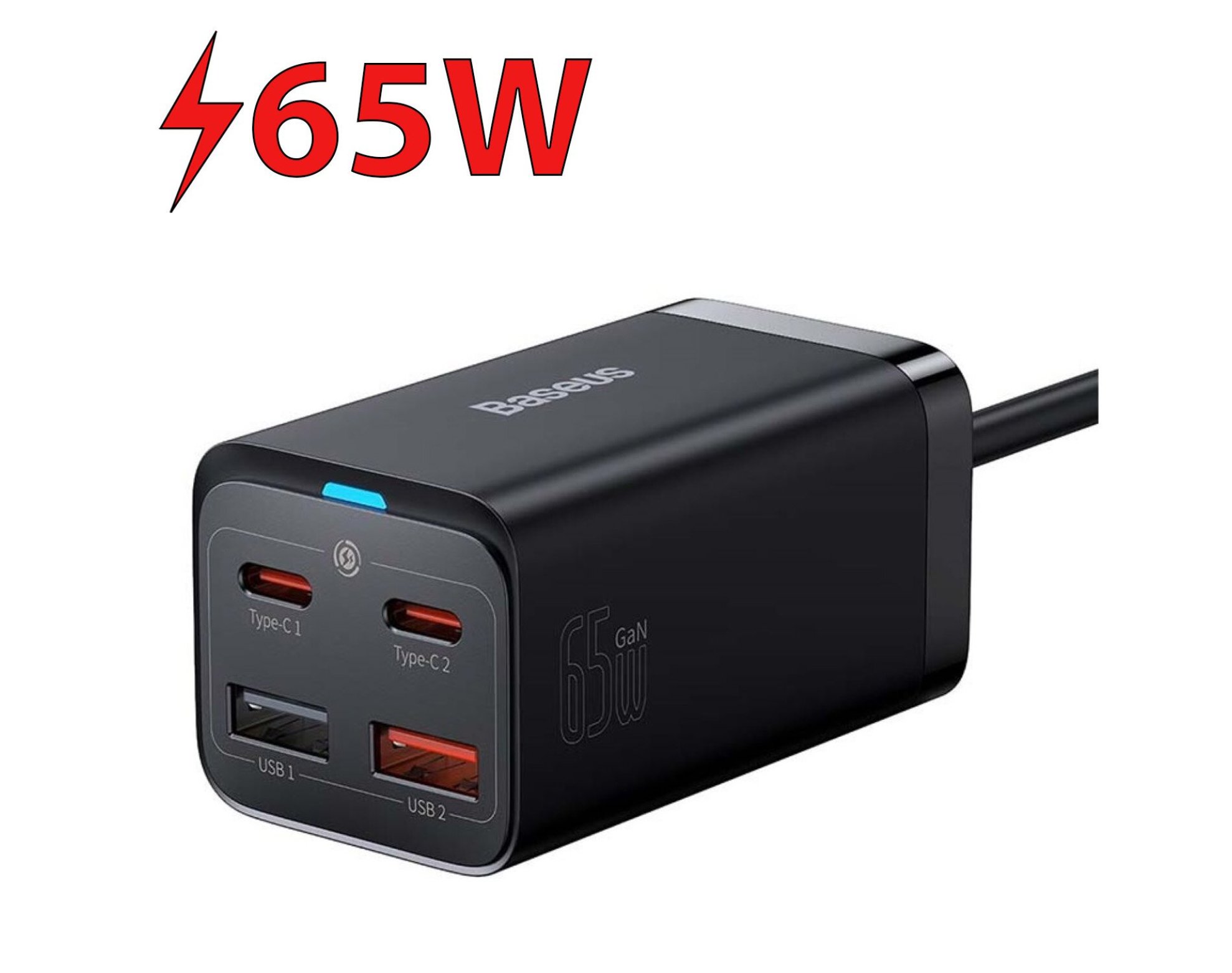 Ładowarka sieciowa BASEUS GaN3 Pro 65W + kabel USB-C - USB-C Czarny