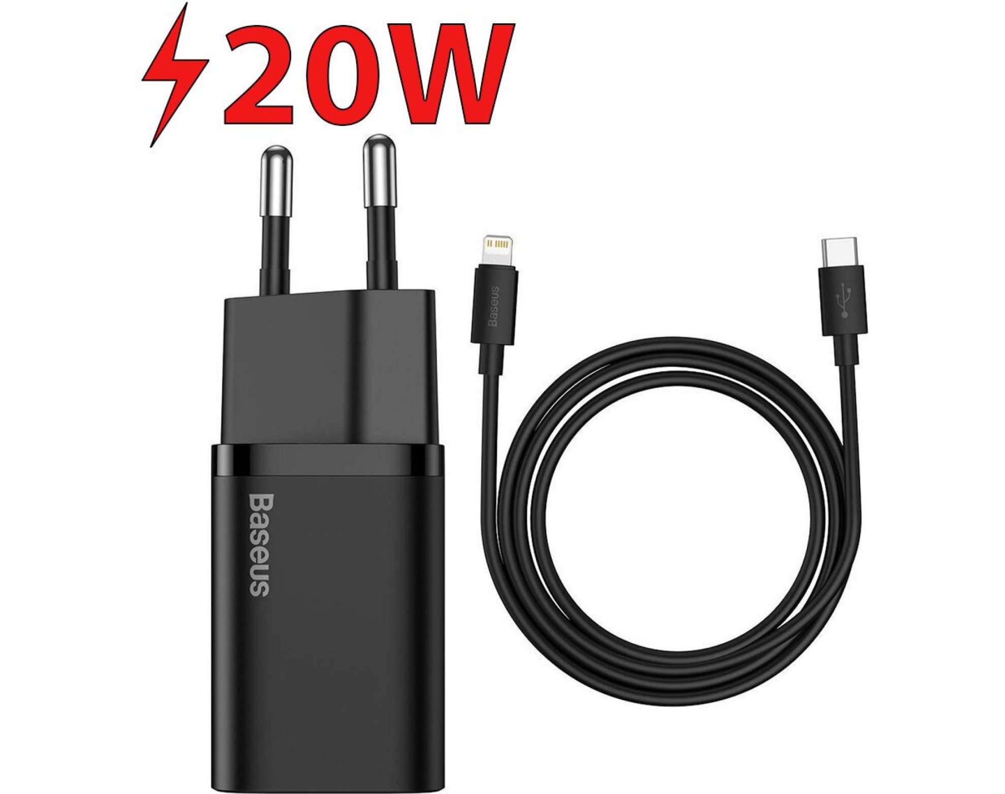 Ładowarka sieciowa BASEUS Super Si Quick Charger 1C 20W + kabel USB-C - Lightning 1 m Czarny
