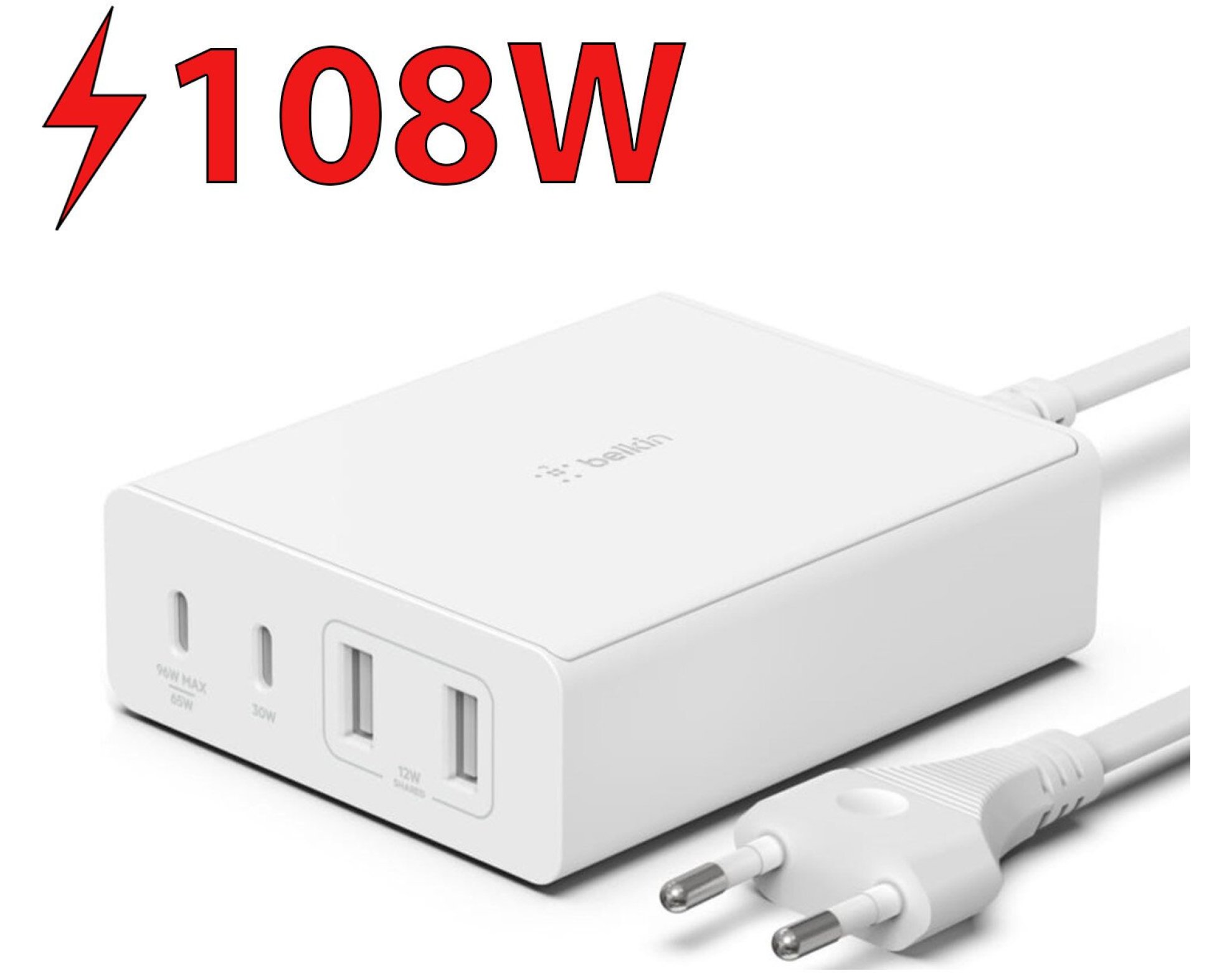 Ładowarka sieciowa BELKIN GaN Desktop Charger WCH010VFWH 108W Biały
