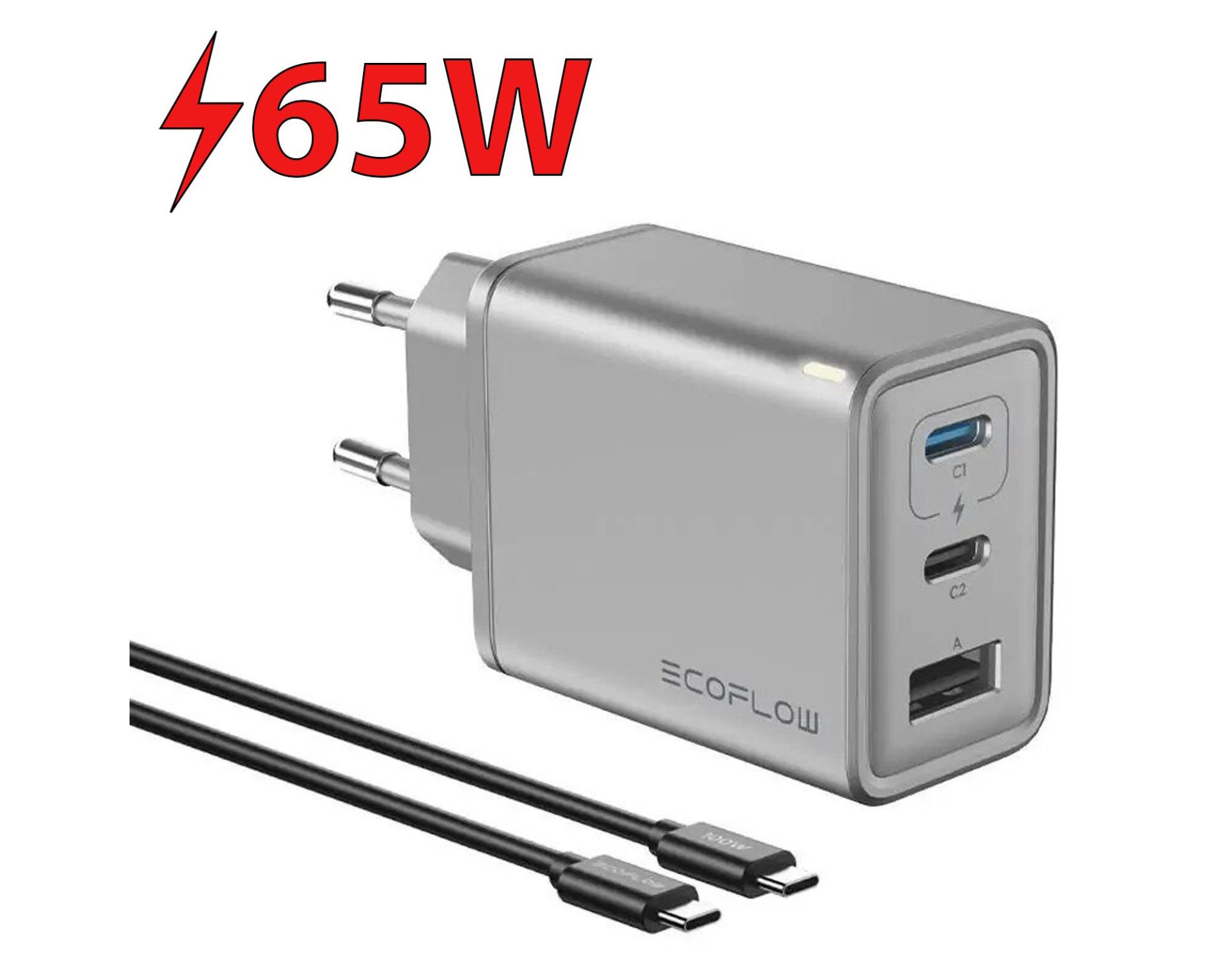 Ładowarka sieciowa ECOFLOW Rapid 65W Srebrny