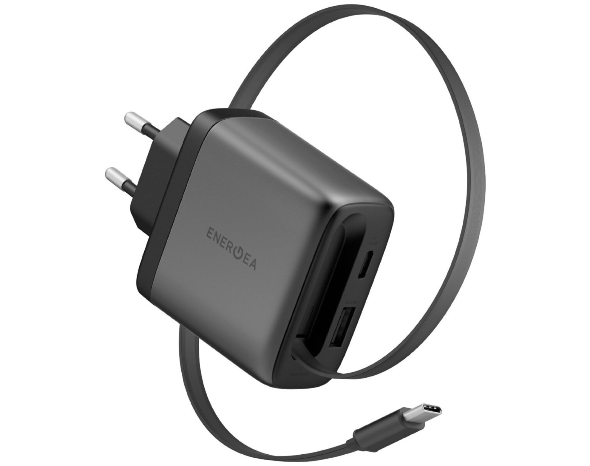 Ładowarka sieciowa ENERGEA AmpCharge Arc GaN65 65W + Kabel USB-C Szary
