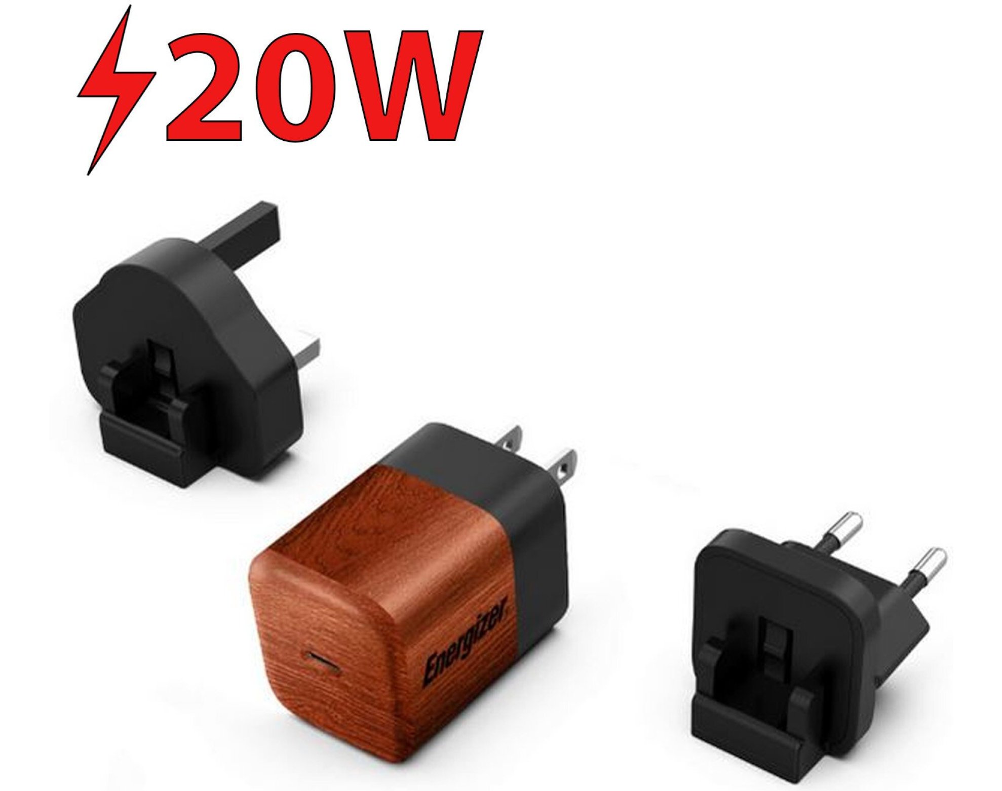 Ładowarka sieciowa ENERGIZER Ultimate Multiplug GaN 20W PD Brązowy