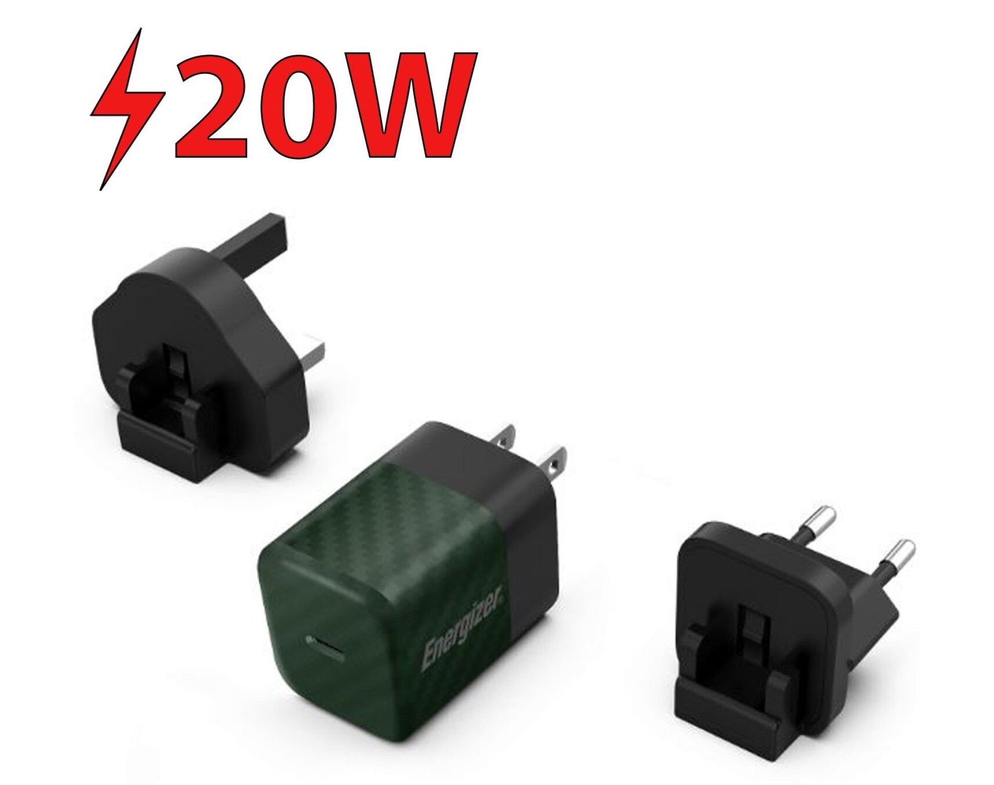 Ładowarka sieciowa ENERGIZER Ultimate Multiplug GaN 20W PD Zielony
