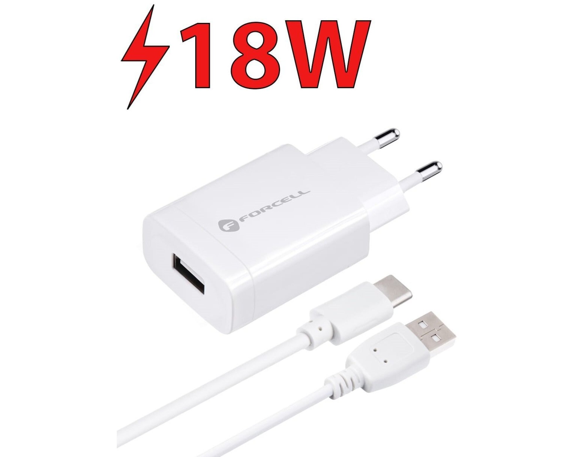 Ładowarka sieciowa FORCELL TFK-TC-1099 18W Biały + Kabel UBS - USB-C