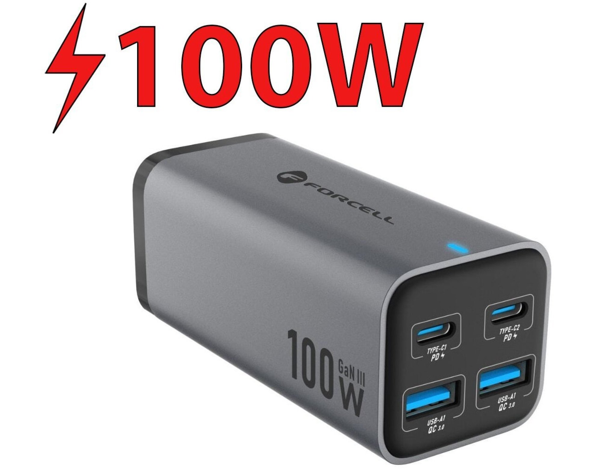 Ładowarka sieciowa FORCELL VT-49 100W Szary