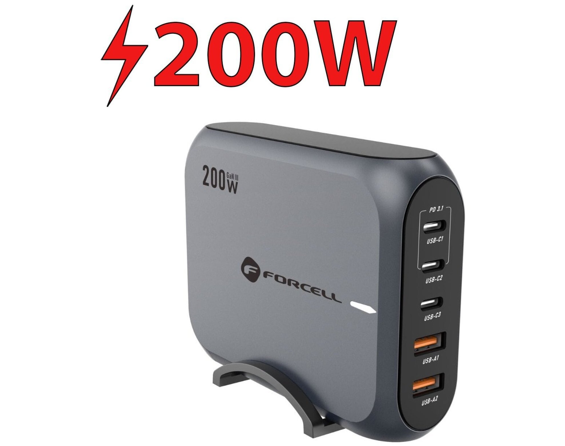 Ładowarka sieciowa FORCELL VT-51 200W Szary