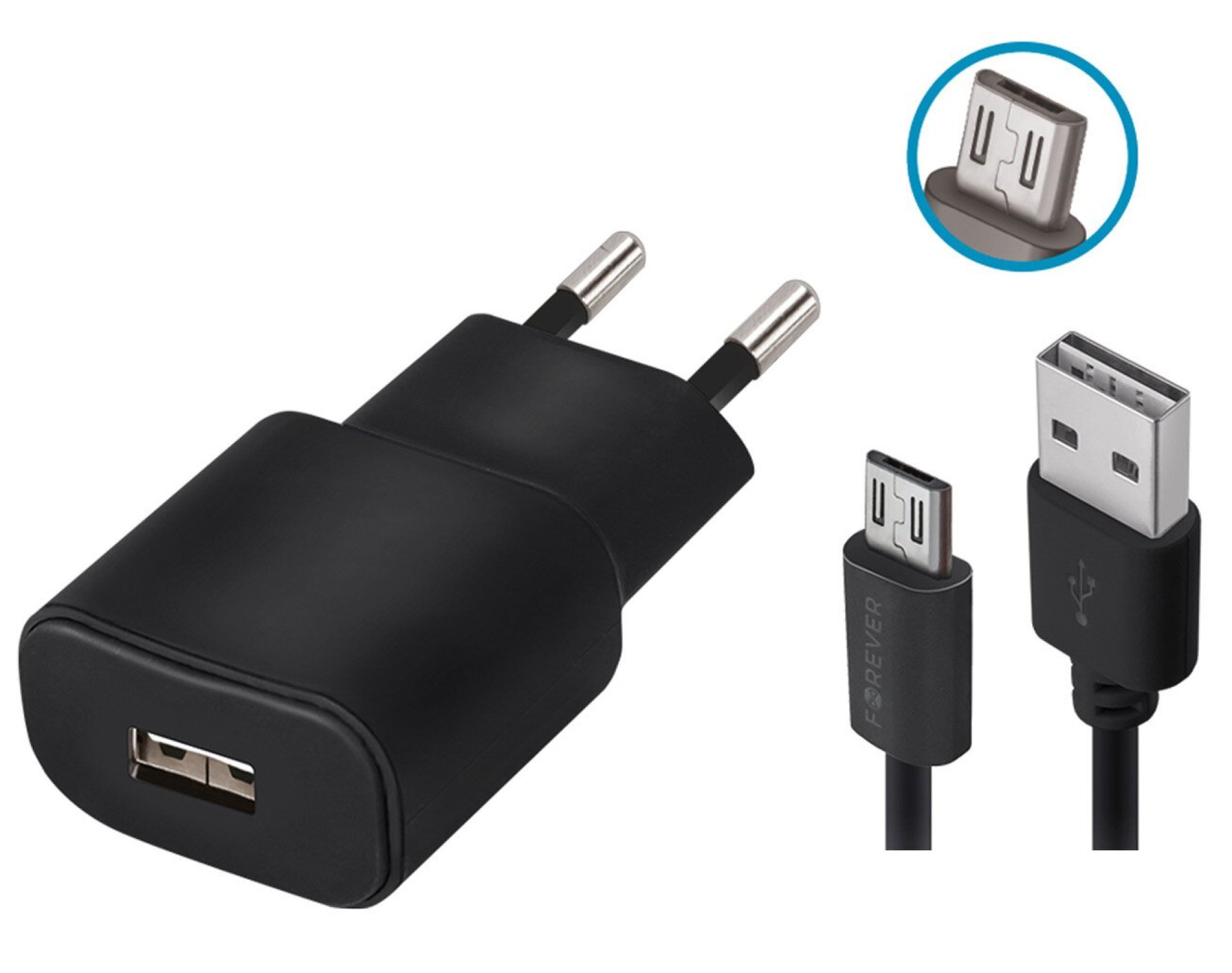Ładowarka sieciowa FOREVER TC-01 10W Czarny + kabel micro USB