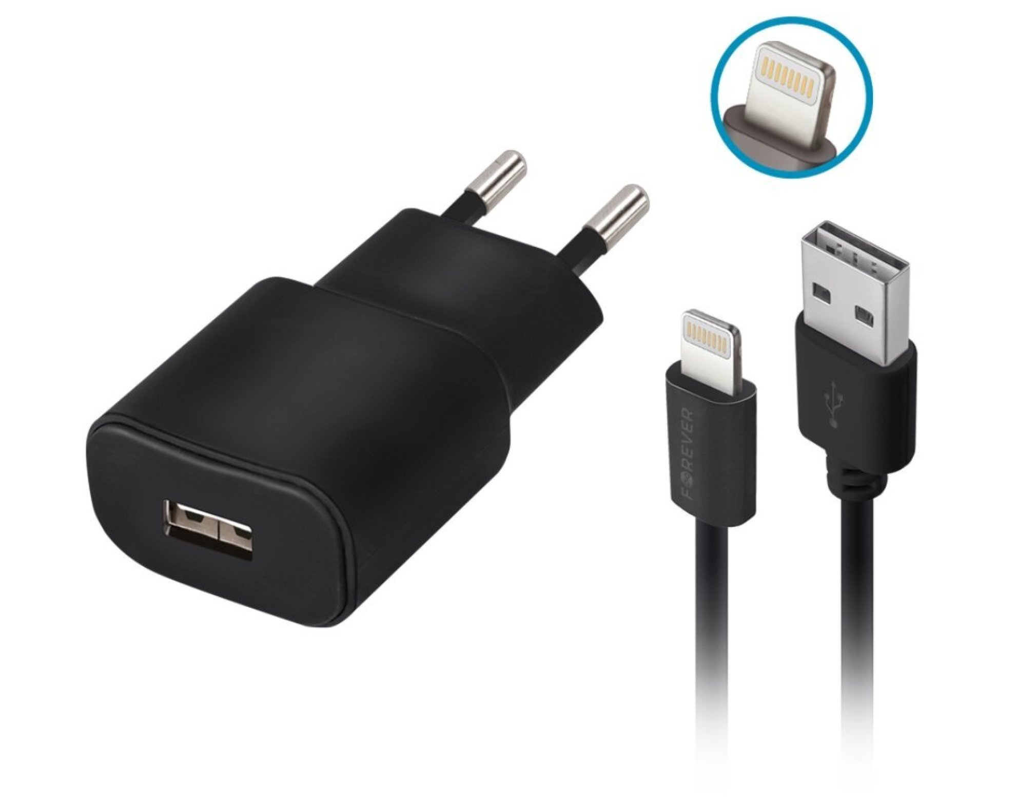 Ładowarka sieciowa FOREVER TC-01 2A Czarny + Kabel lightning