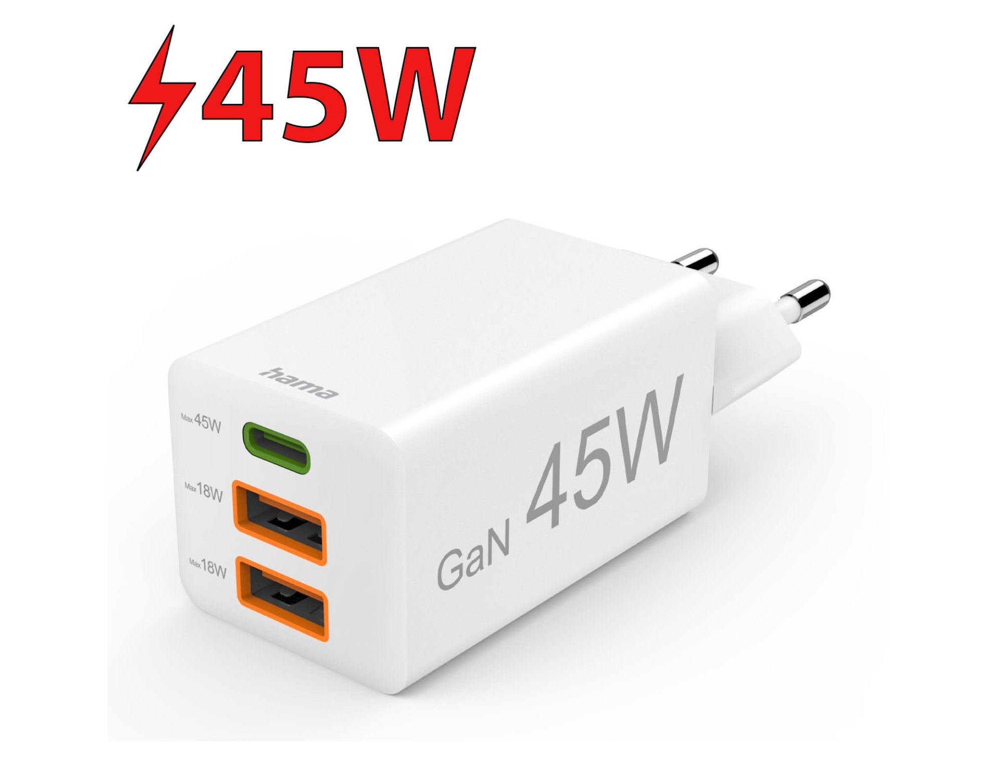 Ładowarka sieciowa HAMA Mini 201995 GaN PD/Qualcomm® 45W Biały