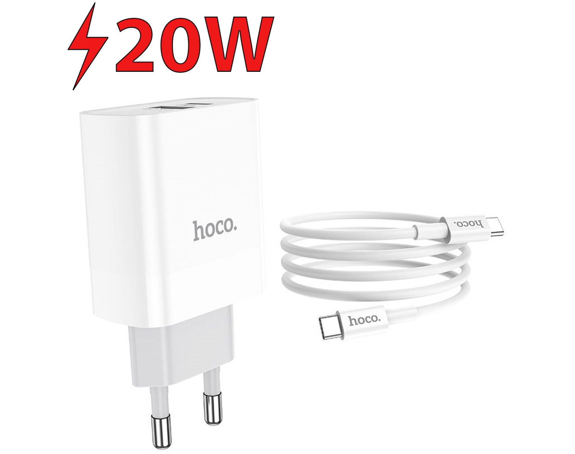 Ładowarka sieciowa HOCO C80A PD 20W QC3.0 + Kabel USB-C Biały