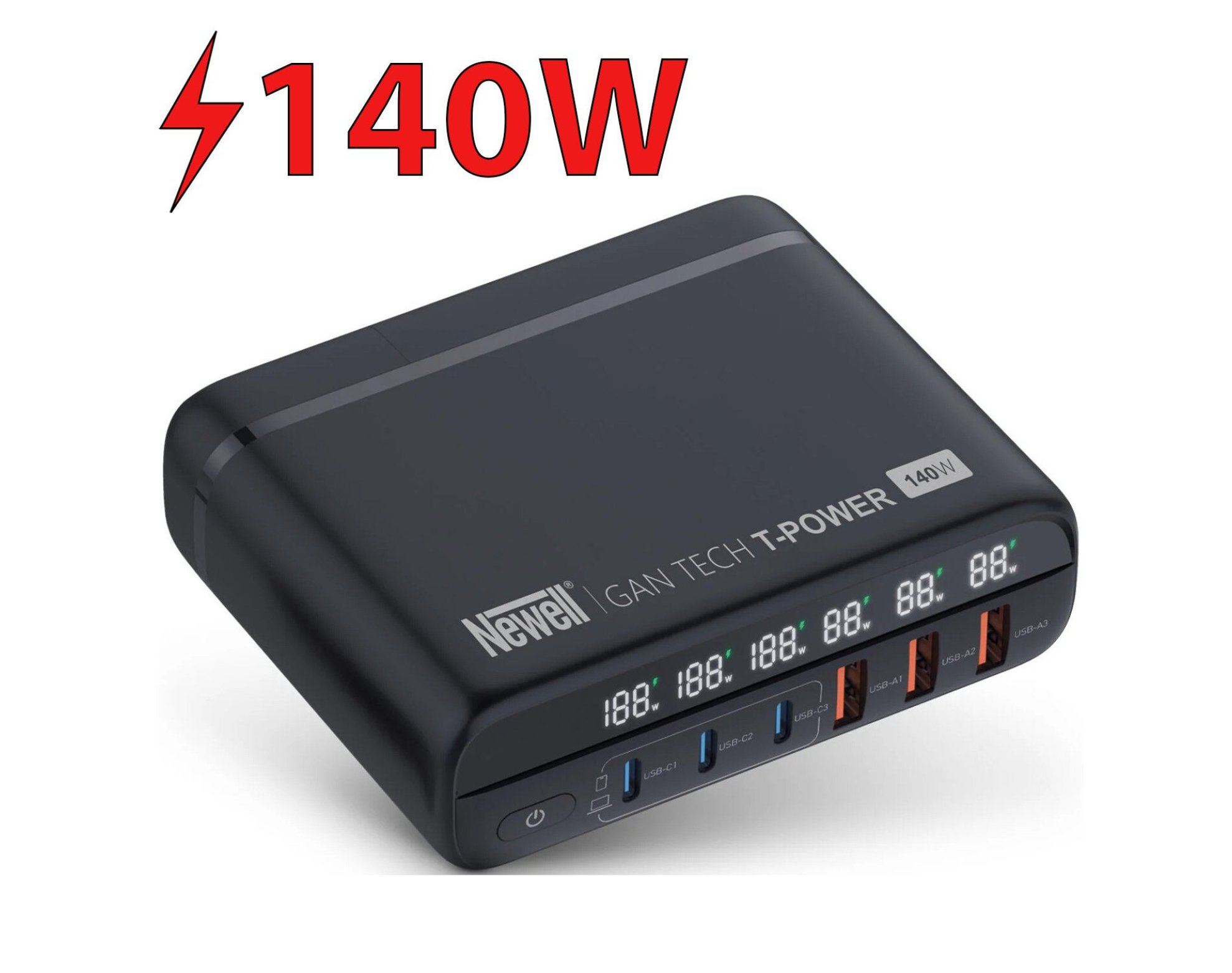 Ładowarka sieciowa NEWELL GaN Tech T-power 140W Czarny + zestaw adapterów