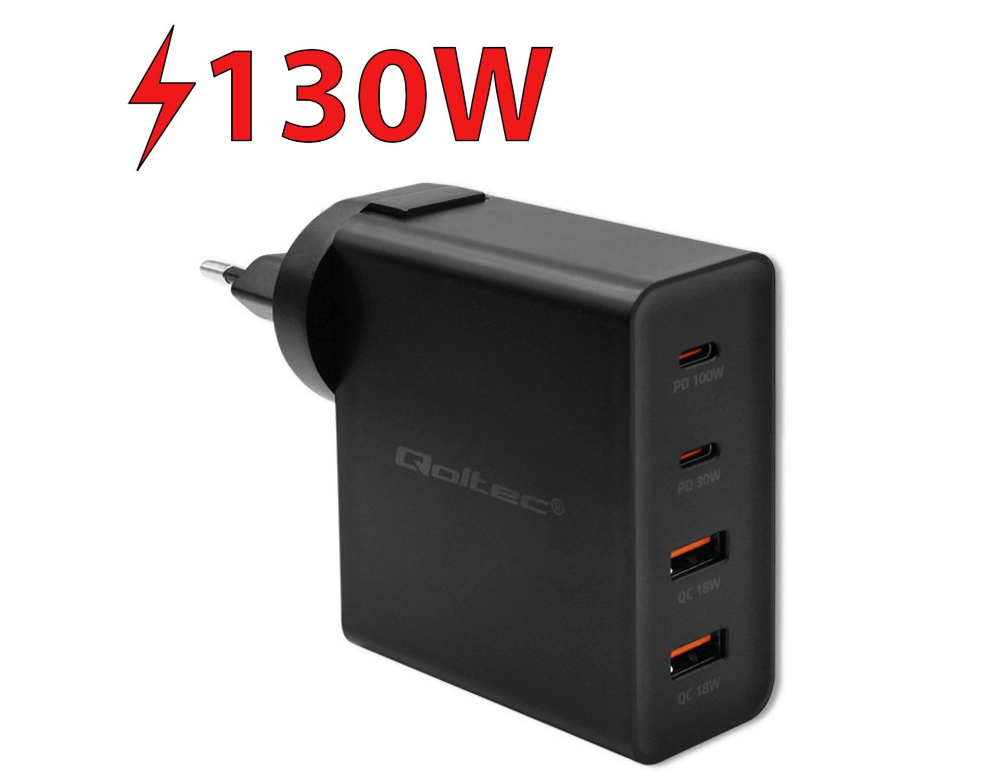 Ładowarka sieciowa QOLTEC GaN Power Pro PD 130W Czarny