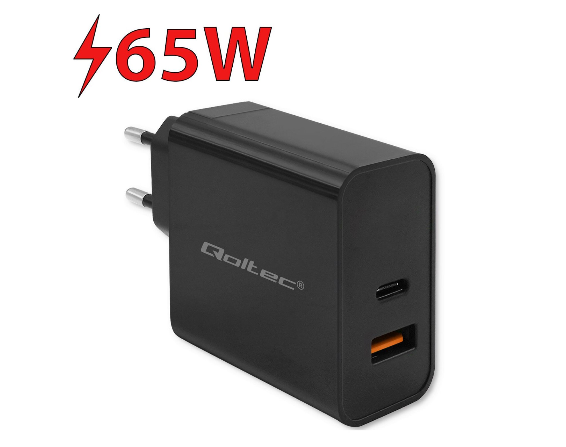 Ładowarka sieciowa QOLTEC Super Quick PD 65W Czarny (1x USB Typ-C , 1x USB Typ-A)