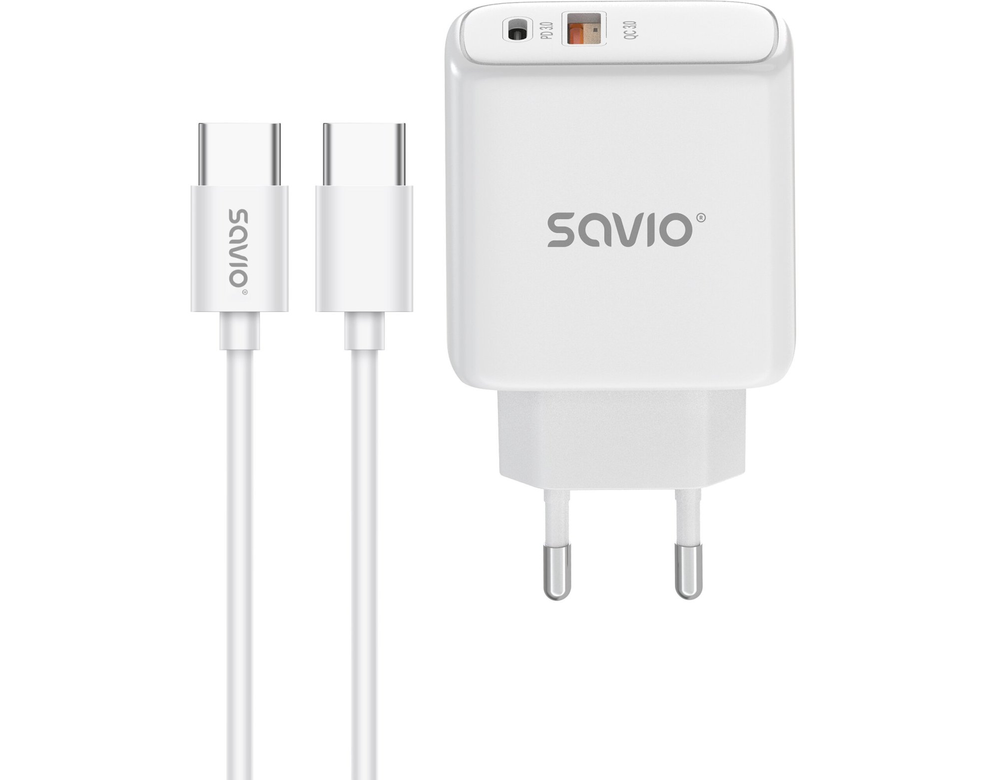 Ładowarka sieciowa SAVIO LA-13 20W + Kabel USB-C - USB-C Biały