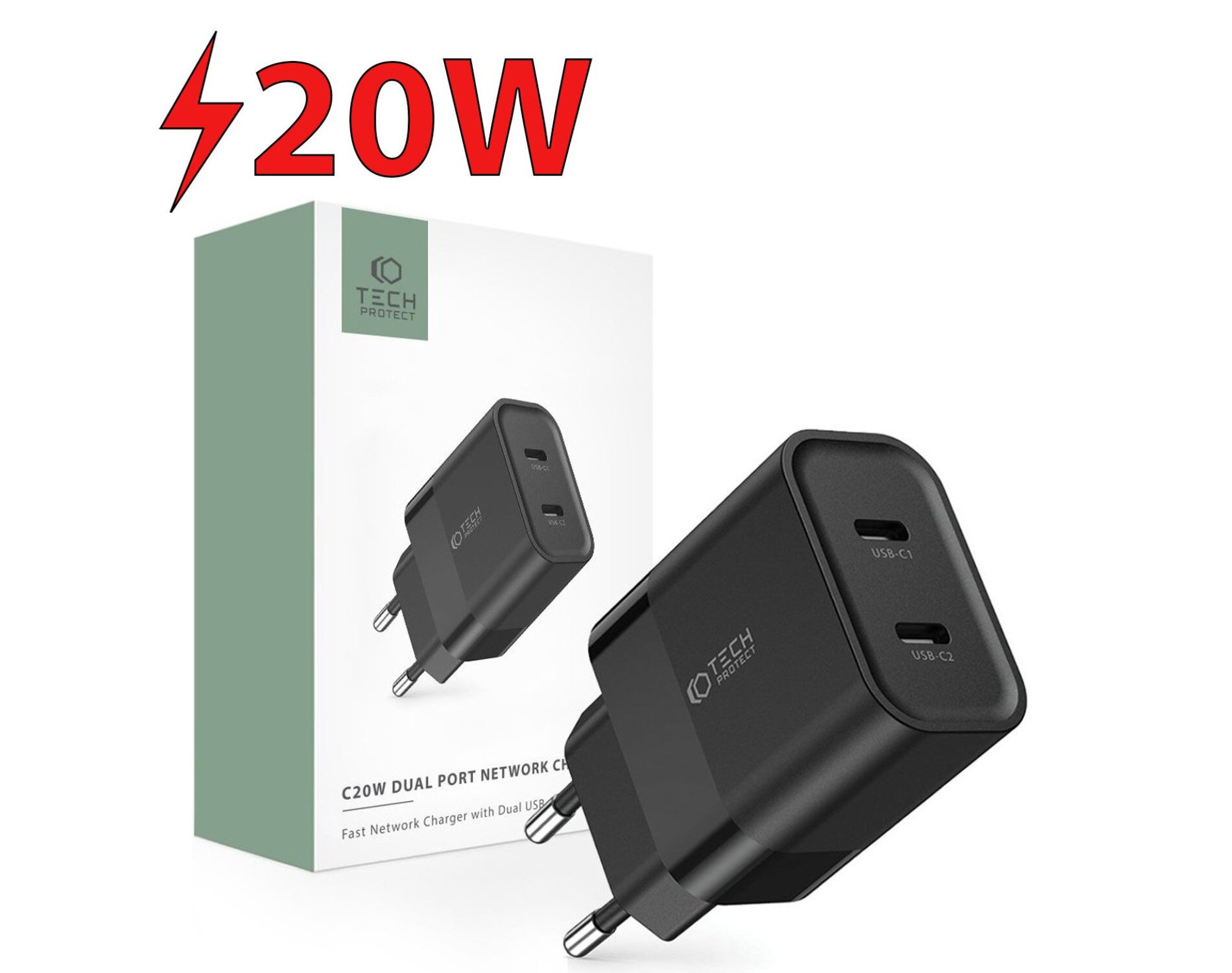 Ładowarka sieciowa TECH-PROTECT C20W PD20W Czarny