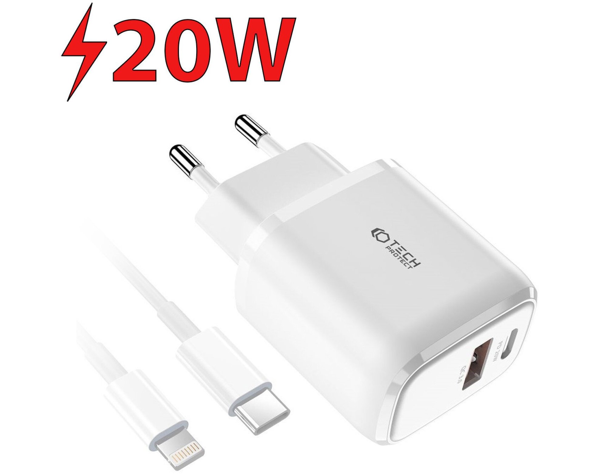 Ładowarka sieciowa TECH-PROTECT C20W PD20W/QC3.0 Biały