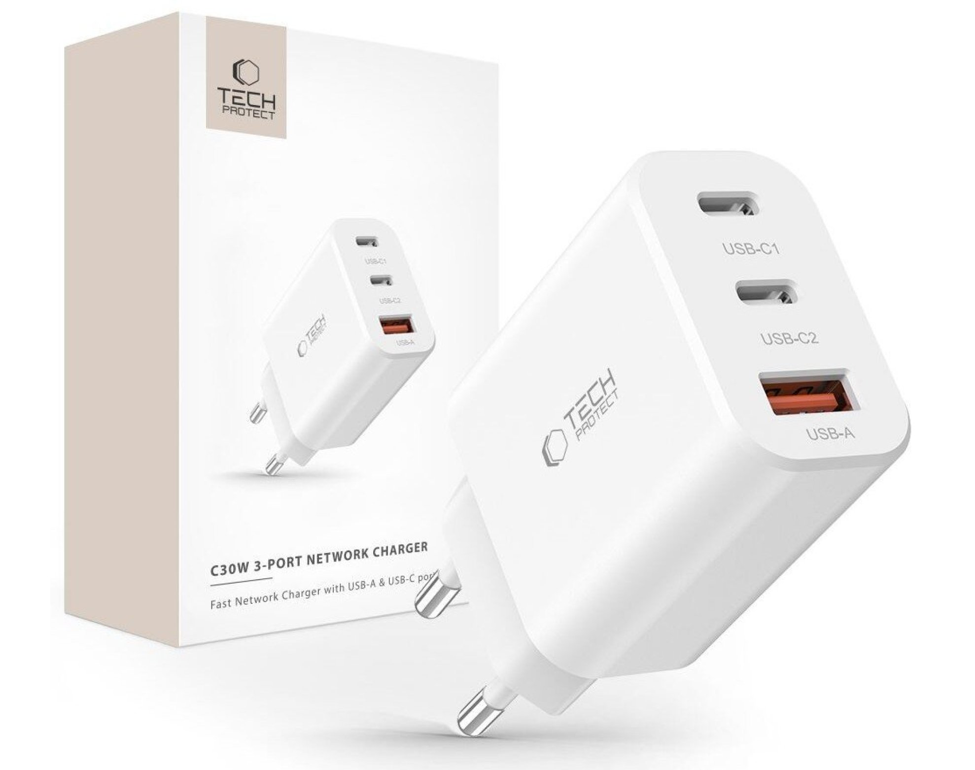 Ładowarka sieciowa TECH-PROTECT C30W PD30W/QC3.0 Biały