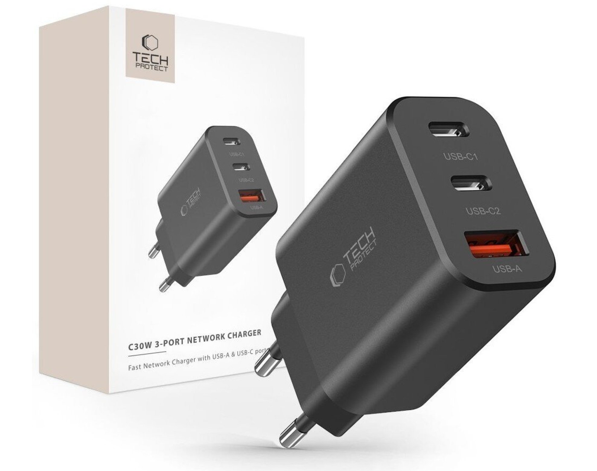 Ładowarka sieciowa TECH-PROTECT C30W PD30W/QC3.0 Czarny