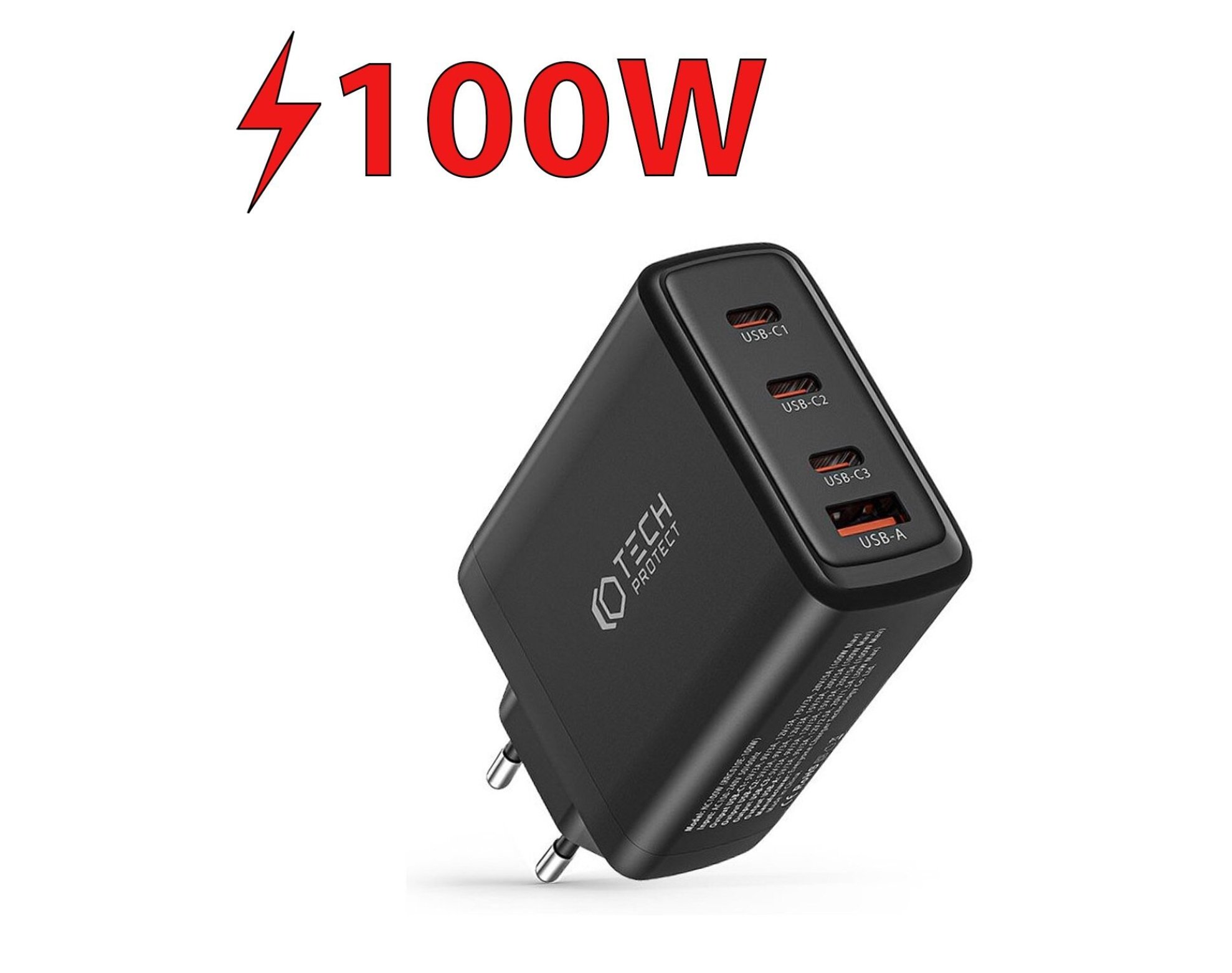 Ładowarka sieciowa TECH-PROTECT GaN 100W Czarny