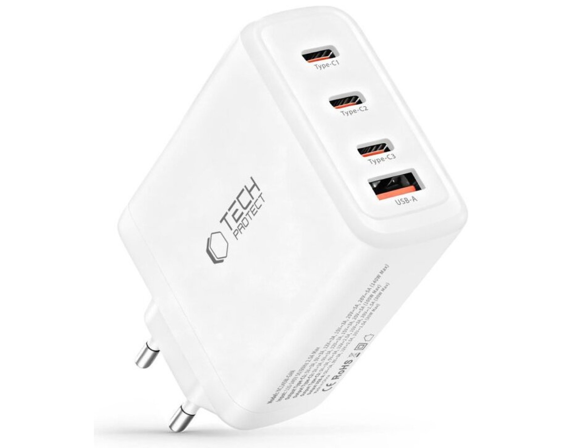 Ładowarka sieciowa TECH-PROTECT NC140W-GaN PD QC3.0 140W Biały