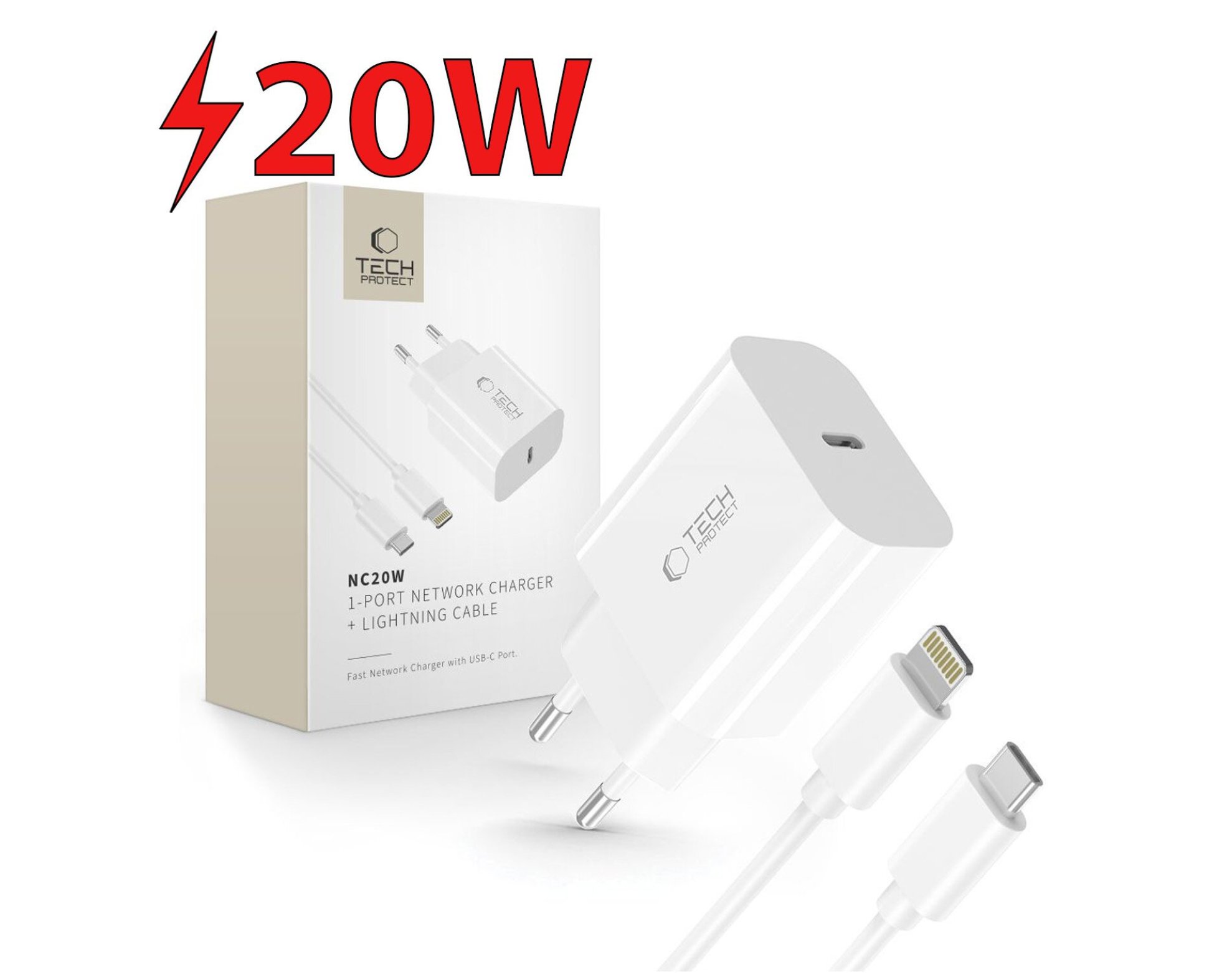 Ładowarka sieciowa TECH-PROTECT NC20W PD20W Biały