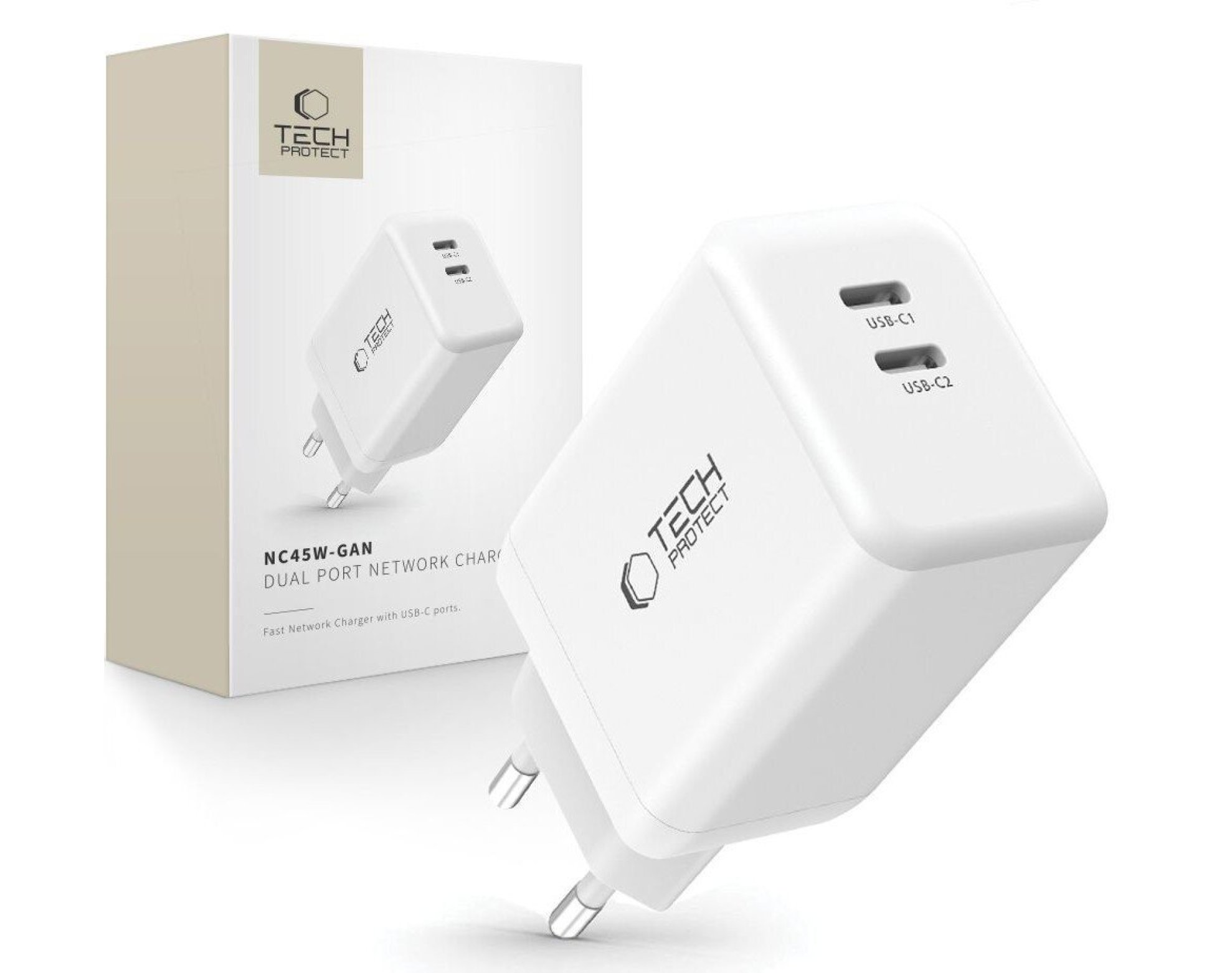 Ładowarka sieciowa TECH-PROTECT NC45W-GAN PD45W Biały