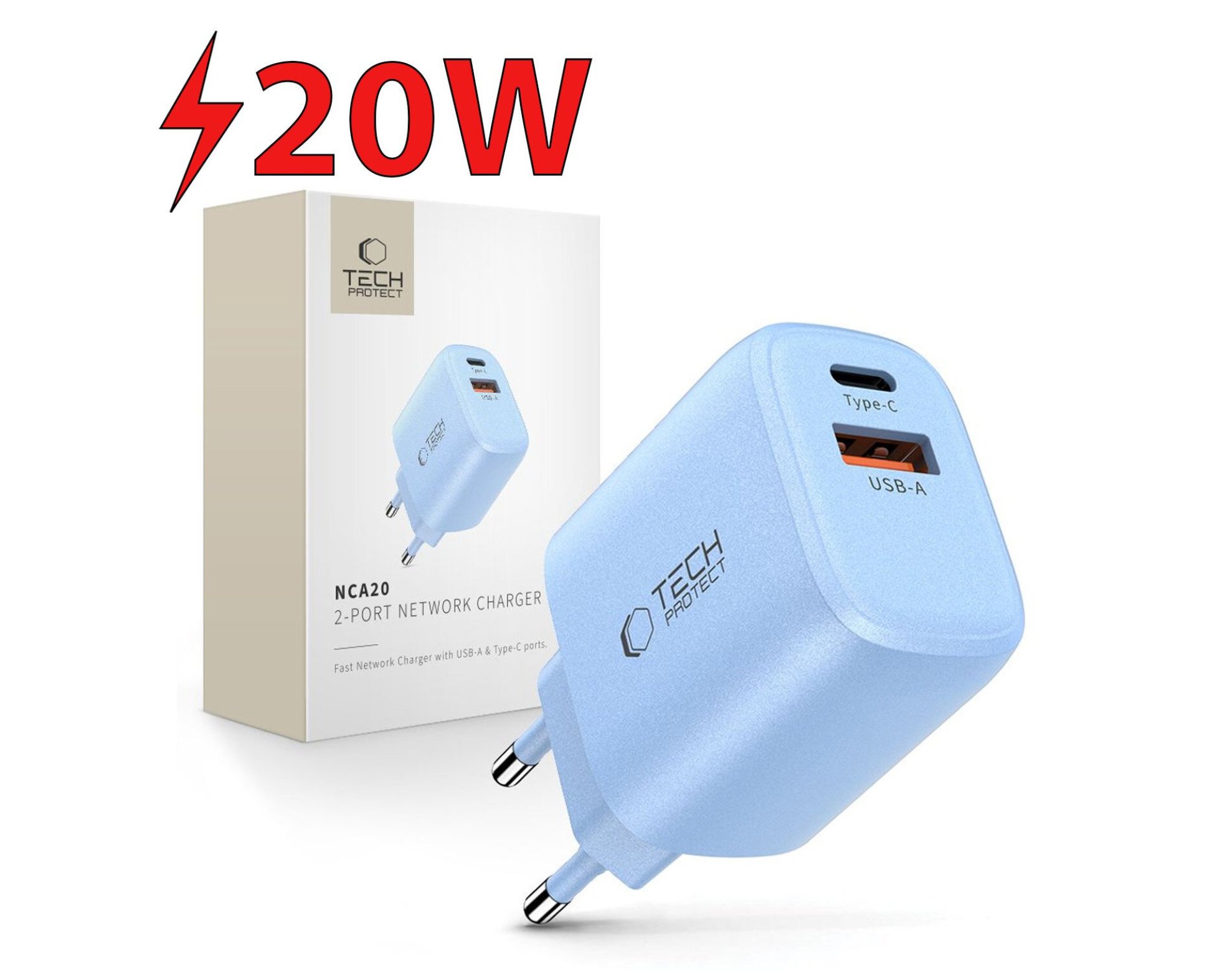 Ładowarka sieciowa TECH-PROTECT NCA20 PD 20W/QC3.0 Jasnoniebieski