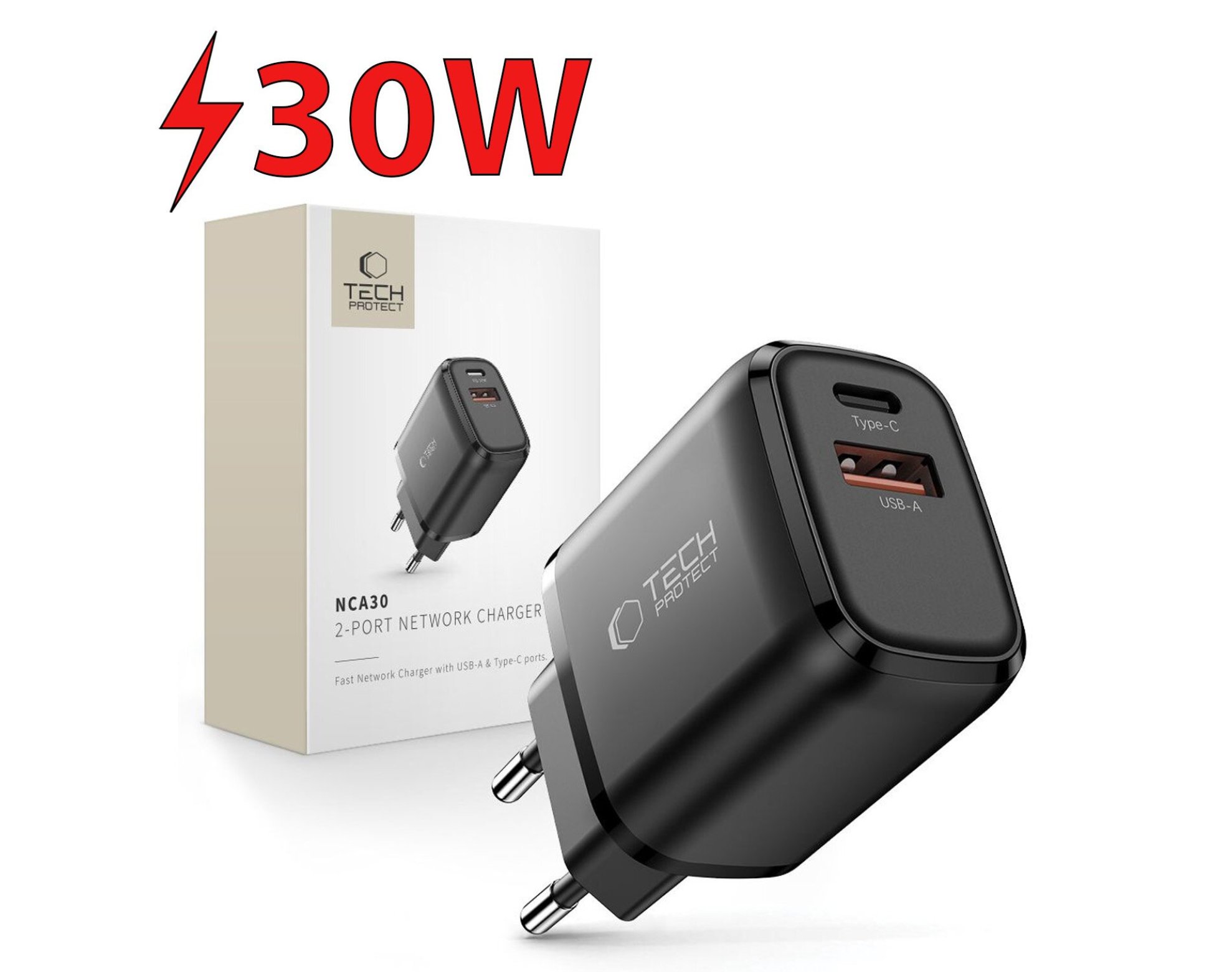 Ładowarka sieciowa TECH-PROTECT NCA30 PD 30W/QC3.0 Czarny