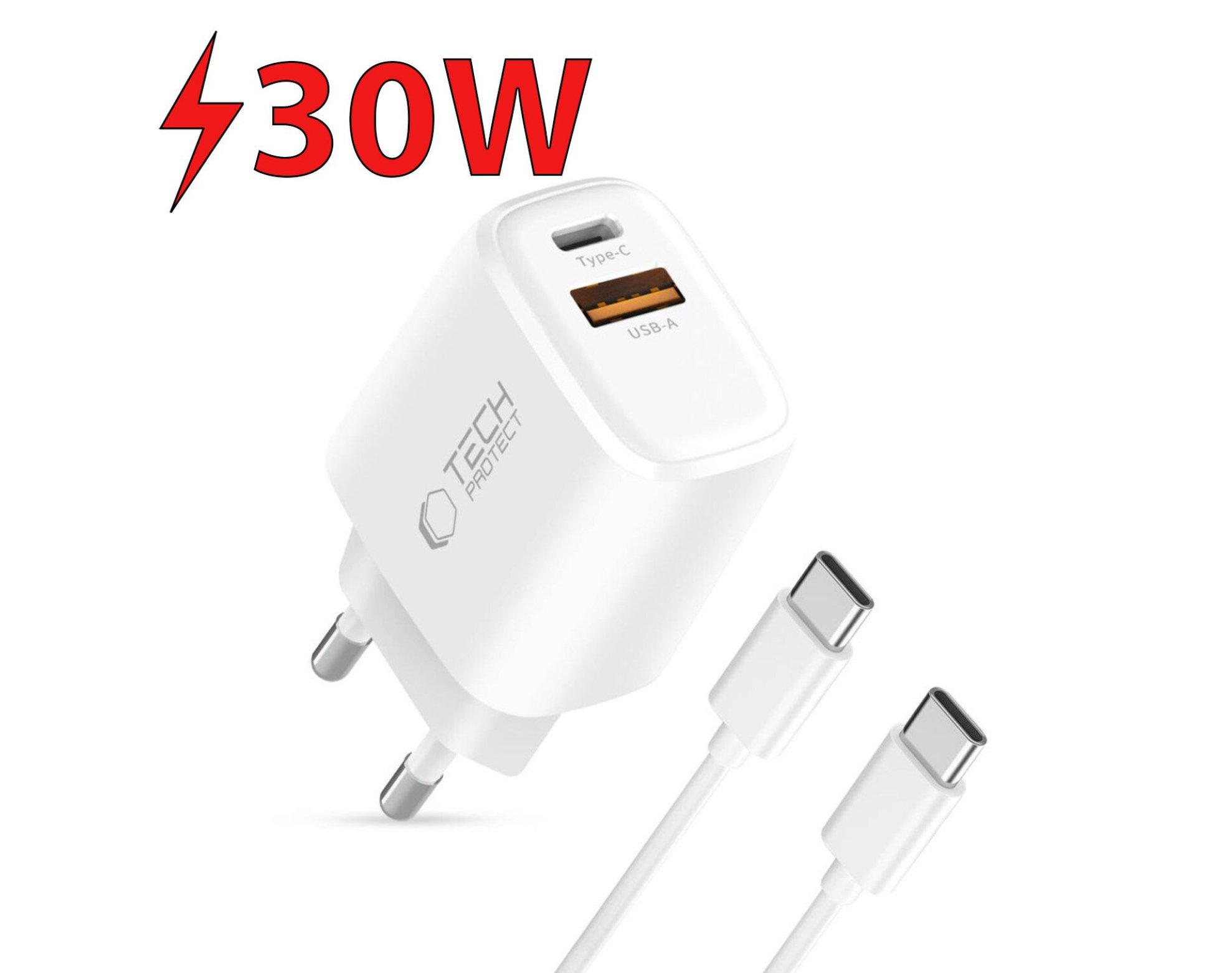 Ładowarka sieciowa TECH-PROTECT NCA30 PD 30W/QC3.0 + Kabel USB-C - USB-C Biały