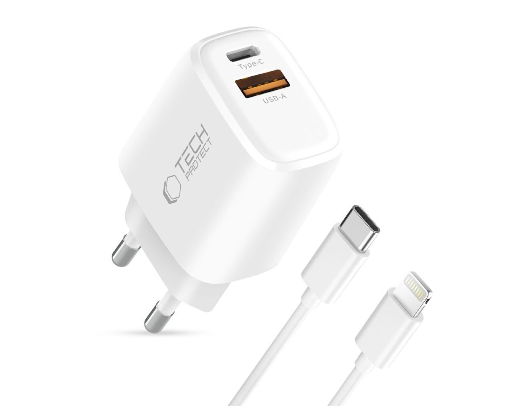 Ładowarka sieciowa TECH-PROTECT NCA45W-GAN 45W + Kabel USB-C - Lightning Biały