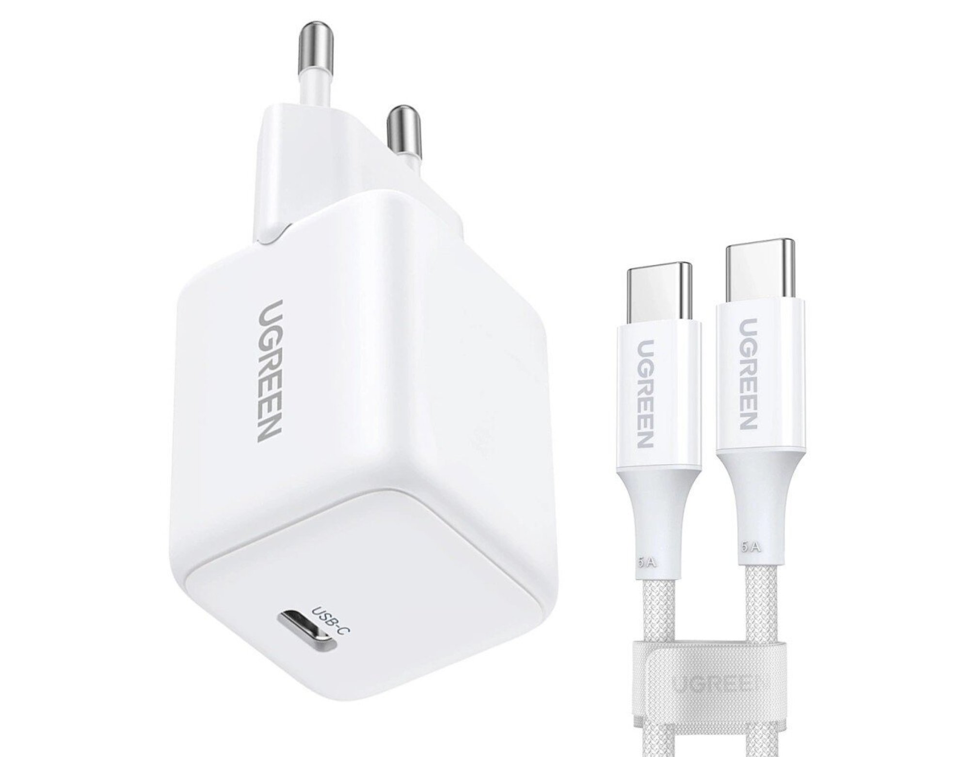 Ładowarka sieciowa UGREEN X513 30W + Kabel USB-C - USB-C Biały