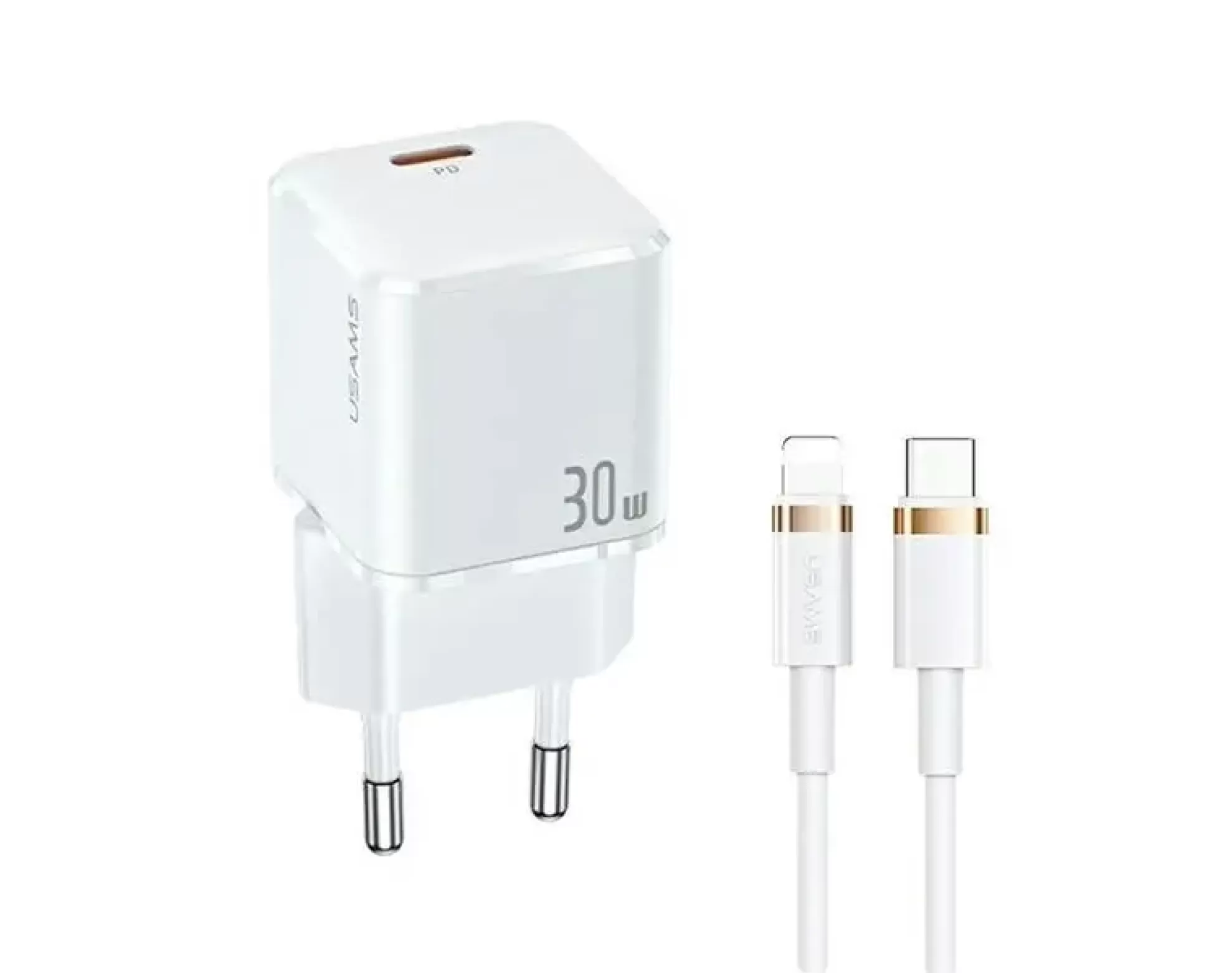 Ładowarka sieciowa USAMS T45 30W Biały + kabel USB-C - Lightning