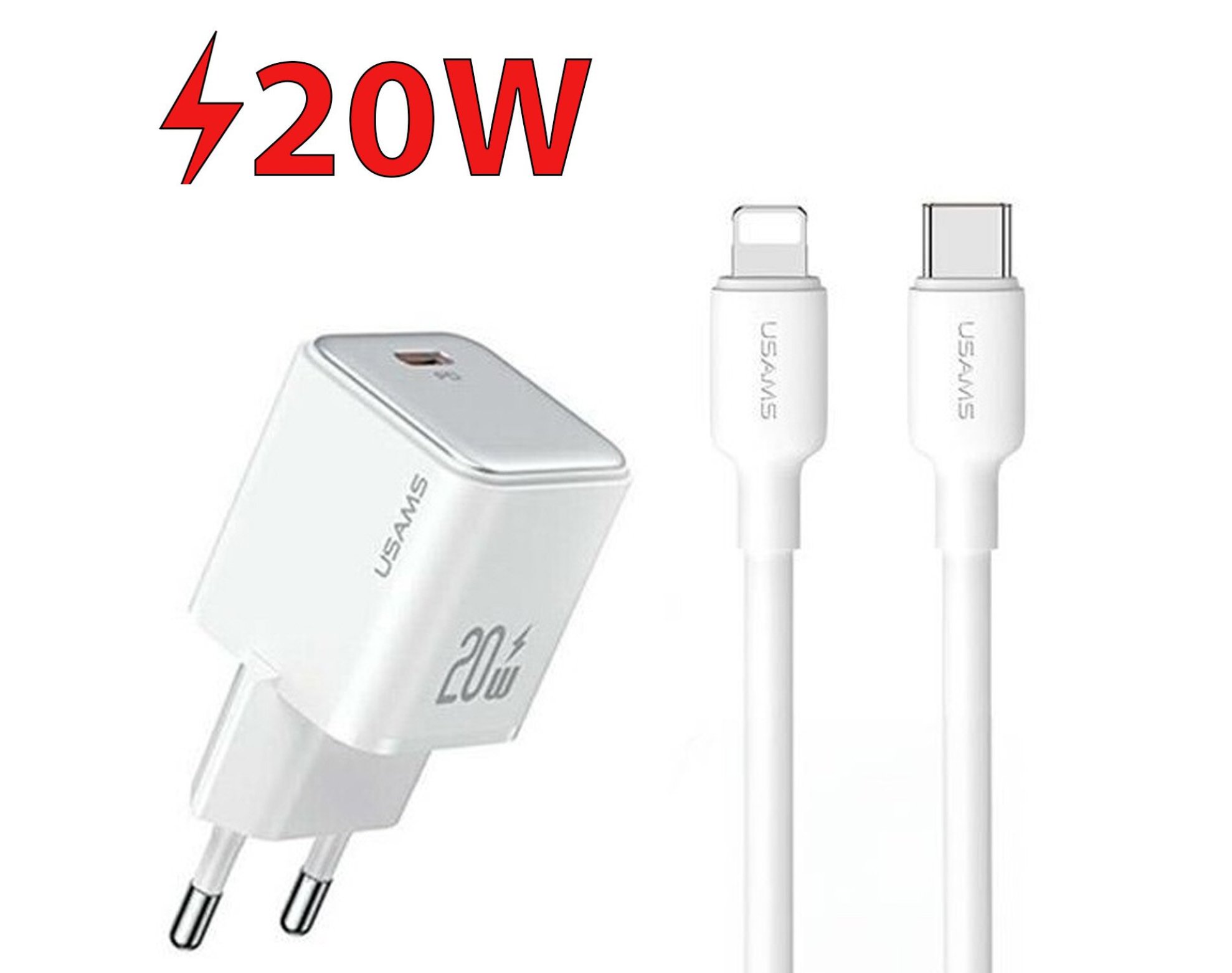 Ładowarka sieciowa USAMS US-CC183 X-Ron Series 20W Biały + Kabel USB-C - Lightning